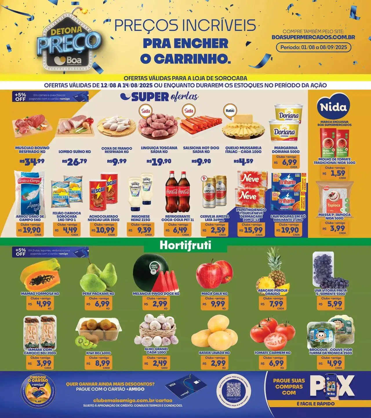 Boa Supermercados Folheto - válido de 12.08.2025 | Página: 1 | Produtos: Melancia, Achocolatado, Queijo, Batata