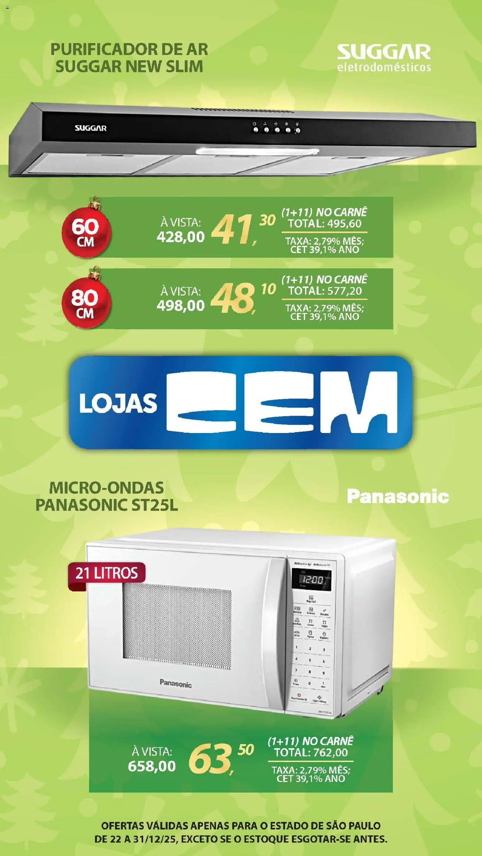 Lojas Cem Folheto - válido de 22.12.2025 | Página: 44 | Produtos: Purificador de ar, Microondas, Carne, Eletrodomésticos