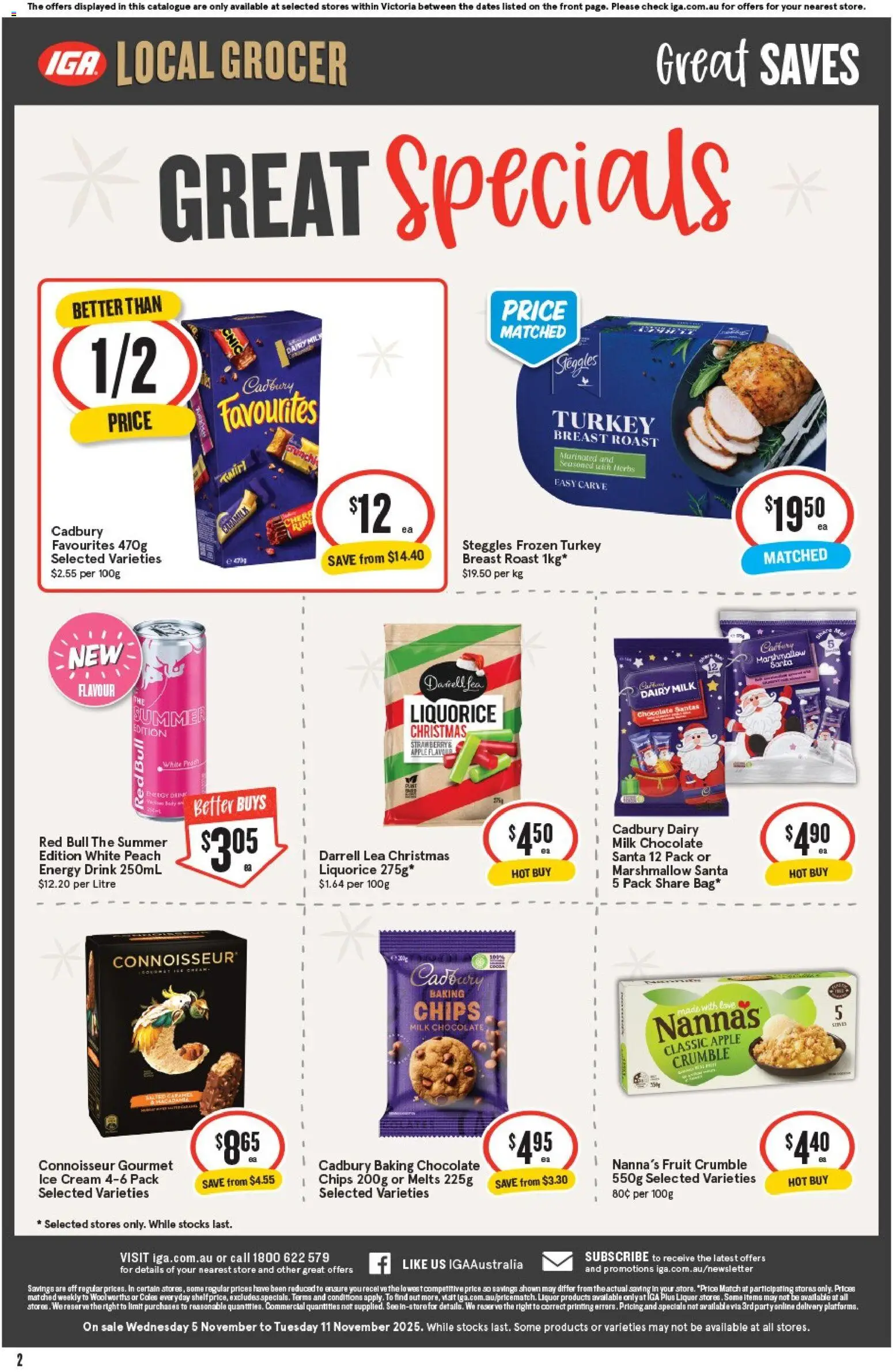 IGA catalogue - valid from 05.11.2025 | Page: 8 | Products: Energy drink, Chocolate, Chips, Turkey