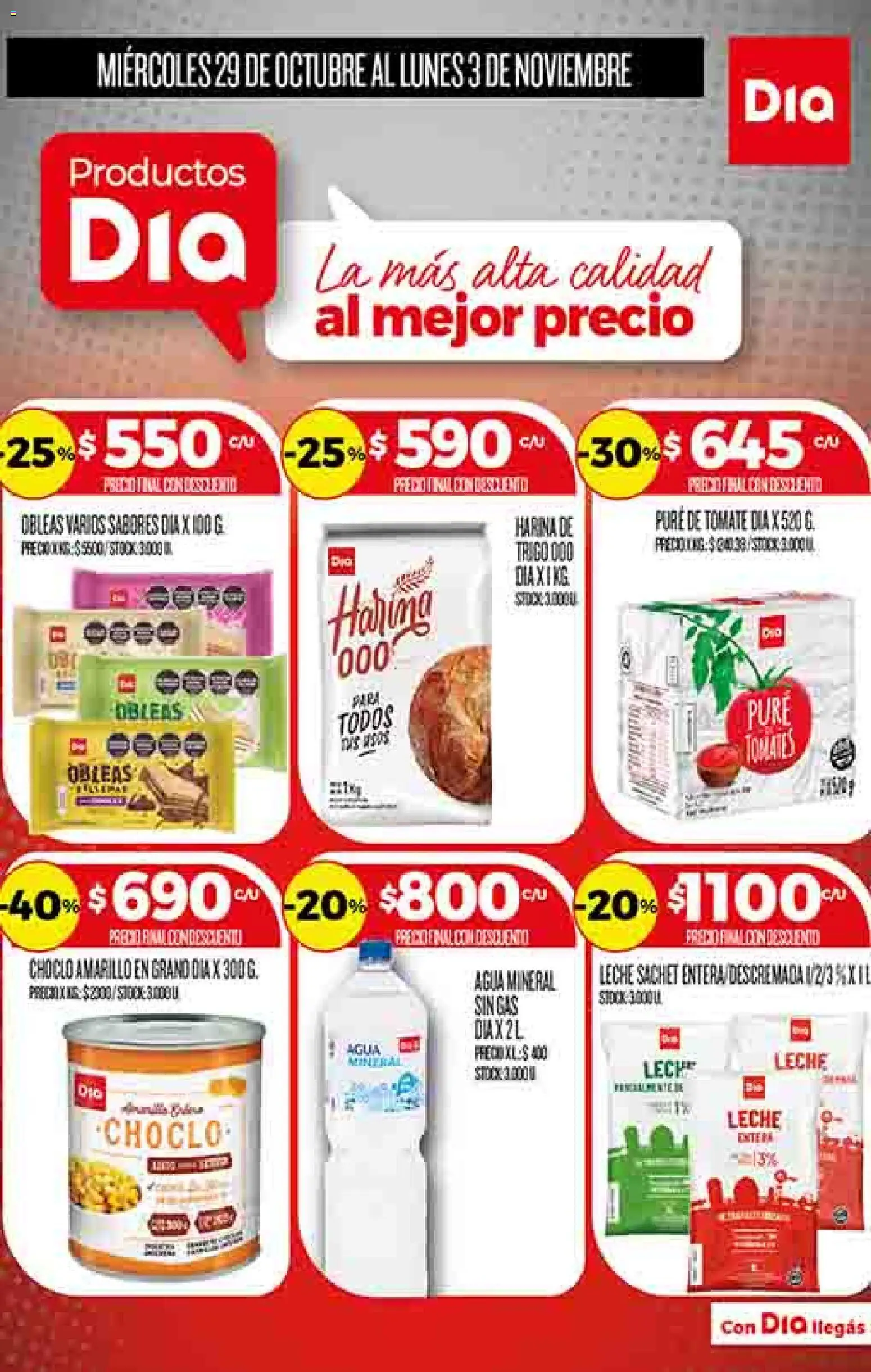 Supermercado DIA Ofertas │ válido desde el 29.10.2025 | Página: 5 | Productos: Harina, Agua, Leche, Pure de Tomate