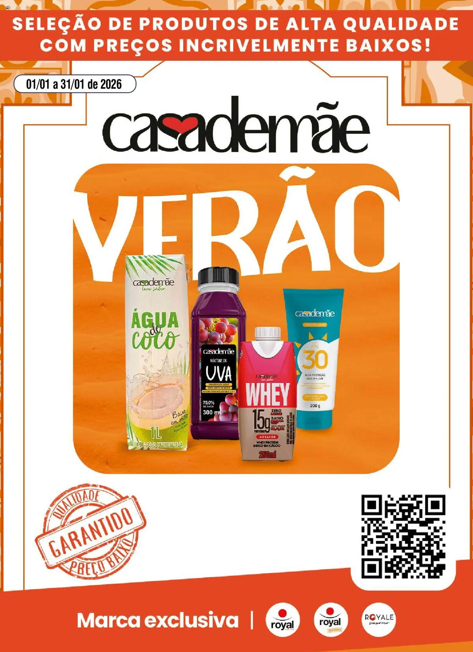 Royal Supermercados Folheto - válido de 01.01.2026 | Página: 1 | Produtos: Coco, Suco, Cálcio, Whey protein