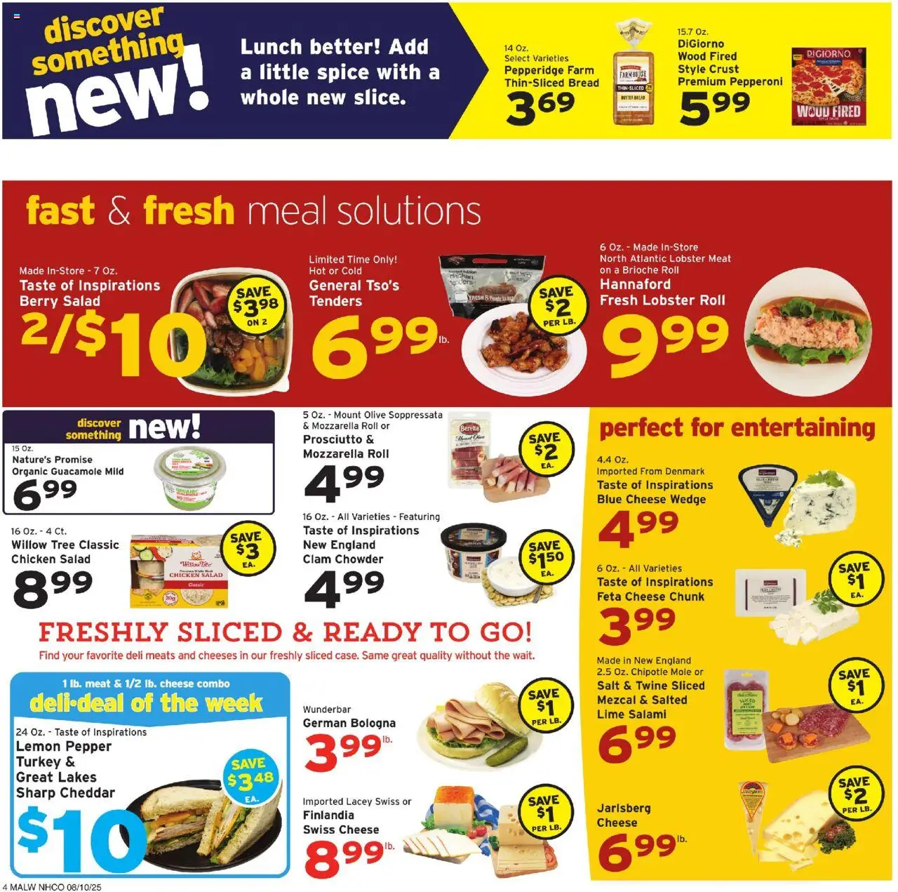 Hannaford Weekly Ad - NH - valid from 10.08.2025 | Page: 4 | Products: Cheese, Salt, Pepper, Lime