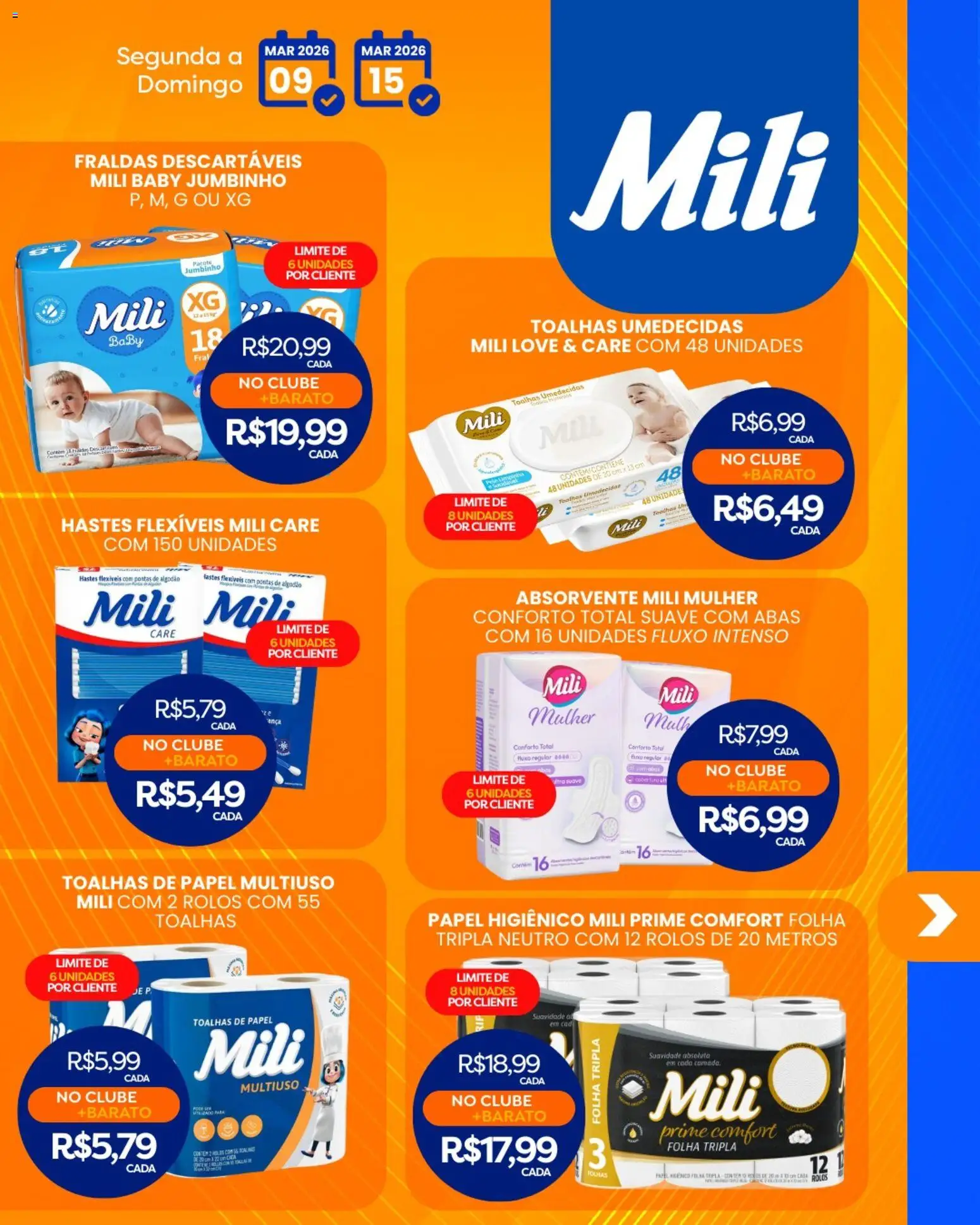 Rede Bom Lugar Folheto - válido de 09.03.2026 | Página: 5 | Produtos: Algodão, Fraldas, Absorvente, Papel higiênico