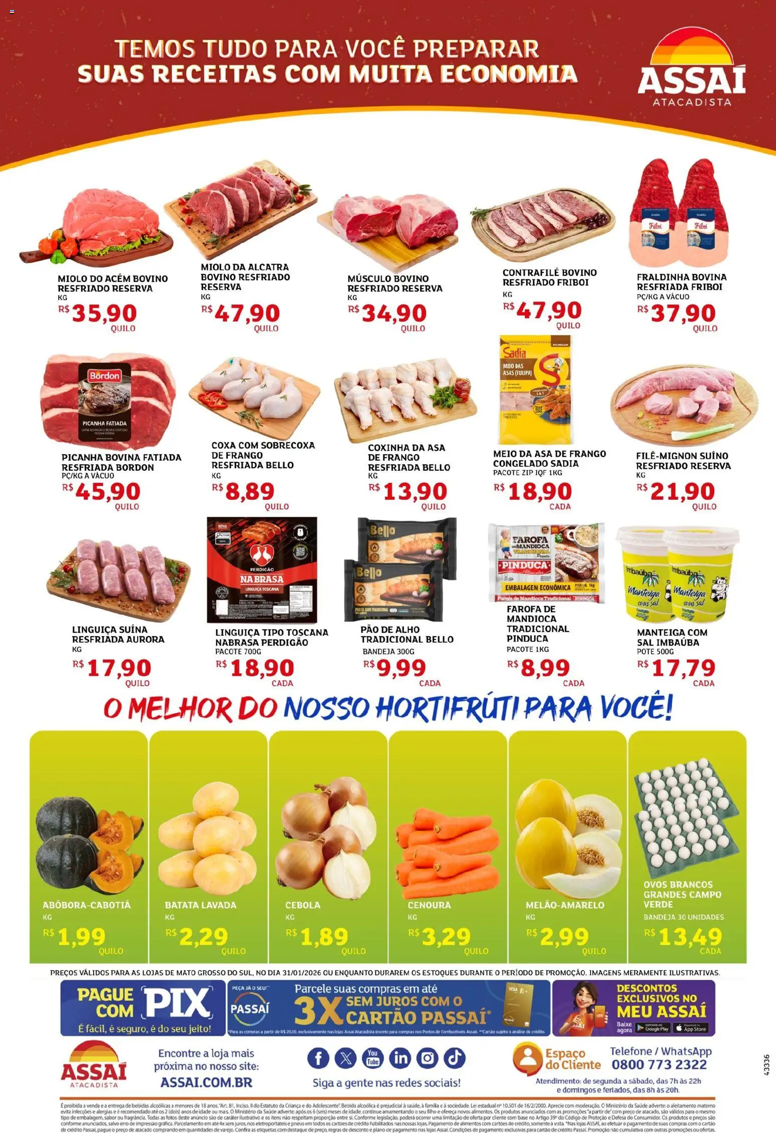 Assaí Atacadista Folheto - válido de 31.01.2026 | Página: 2 | Produtos: Mandioca, Pao de alho, Batata, Sal