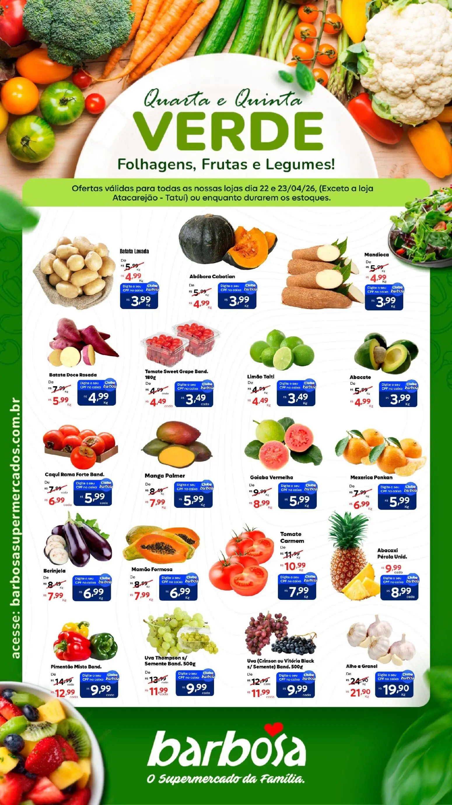 Barbosa Supermercados Folheto - válido de 22.04.2026 | Página: 1 | Produtos: Caqui, Coco, Mandioca, Caixa