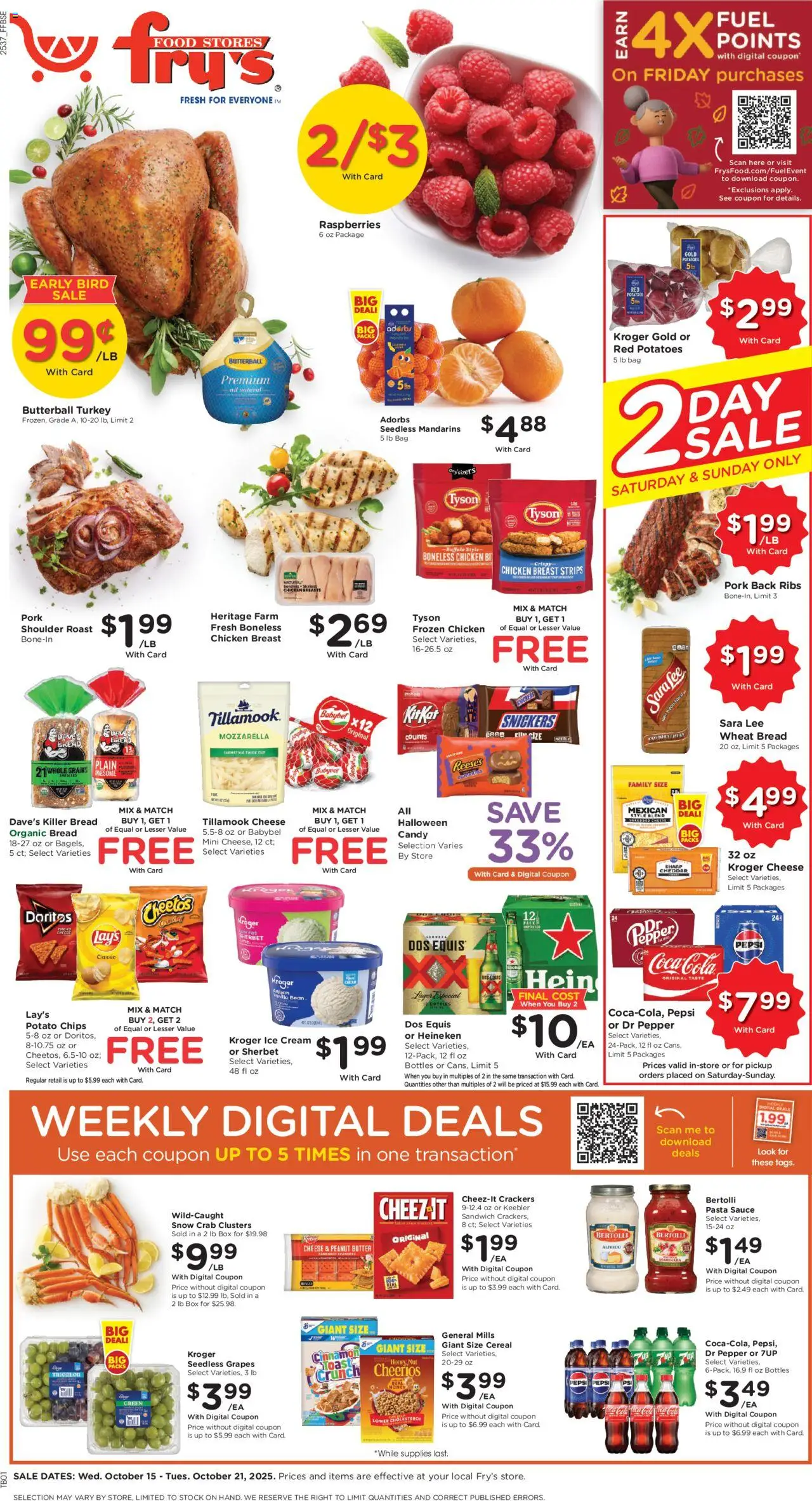 Fry's Food Weekly Ad - valid from 15.10.2025 | Page: 1 | Products: Butter, Pasta, Ice cream, Sauce