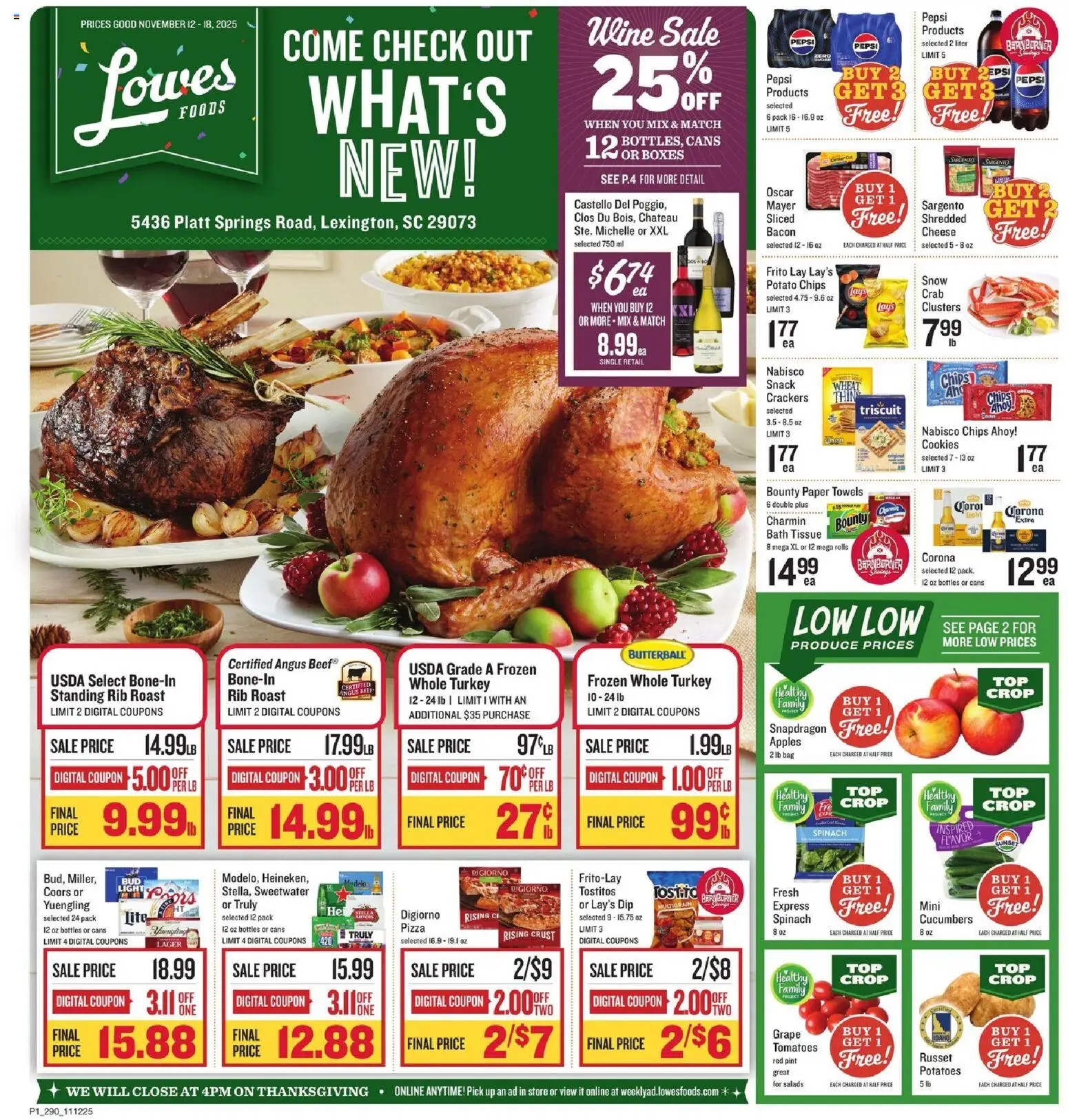 Lowes Foods Weekly Ad - SC - valid from 12.11.2025 | Page: 2 | Products: Cheese, Wine, Cucumbers, Bag