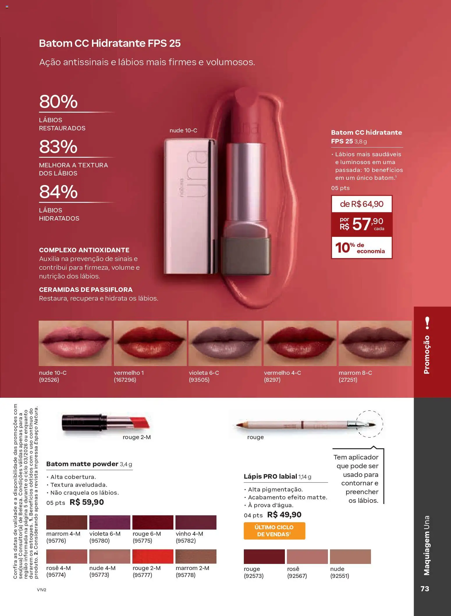 Natura Folheto - válido de 04.02.2026 | Página: 73 | Produtos: Maquiagem, Batom, Revista, Vinho