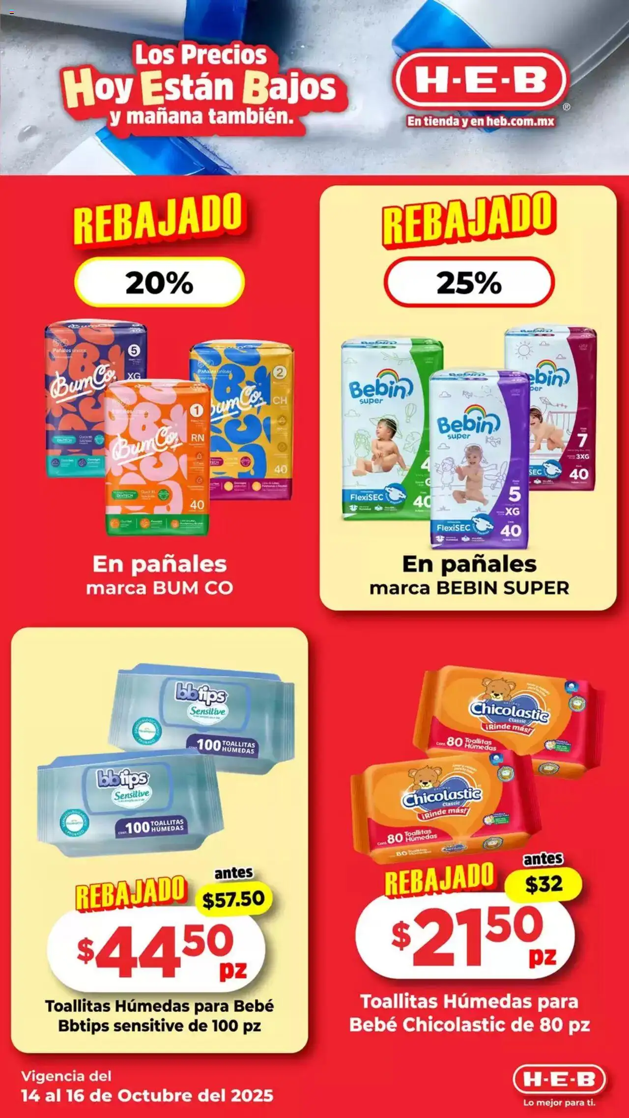 Nuevas ofertas de H-E-B válidas en toda la República Mexicana desde el 14.10.2025. ¡Encuentra las mejores ofertas en H-E-B - Folleto! | Página: 8 | Productos: Toallitas húmedas, Pañales