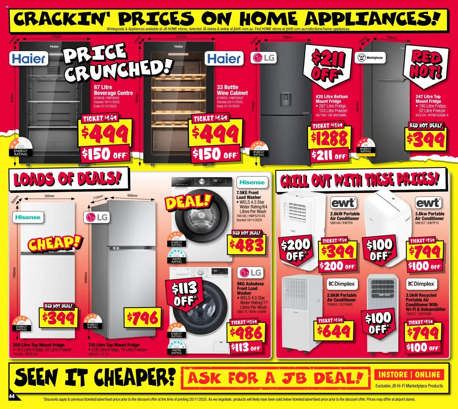 JB Hi-Fi catalogue - valid from 04.12.2025 | Page: 44 | Products: Conditioner, Wine, Dehumidifier, Washer