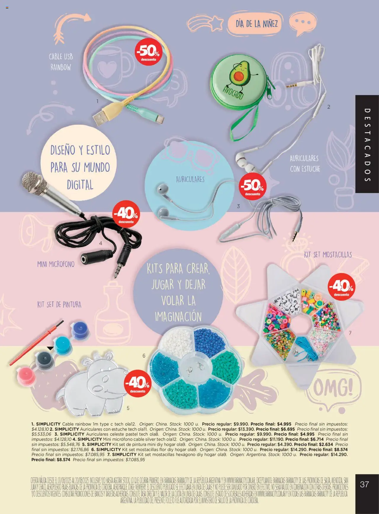 Farmacity catálogo │ válido desde el 01.08.2025 | Página: 37 | Productos: Auriculares, Micrófono, Estuche, Cable USB