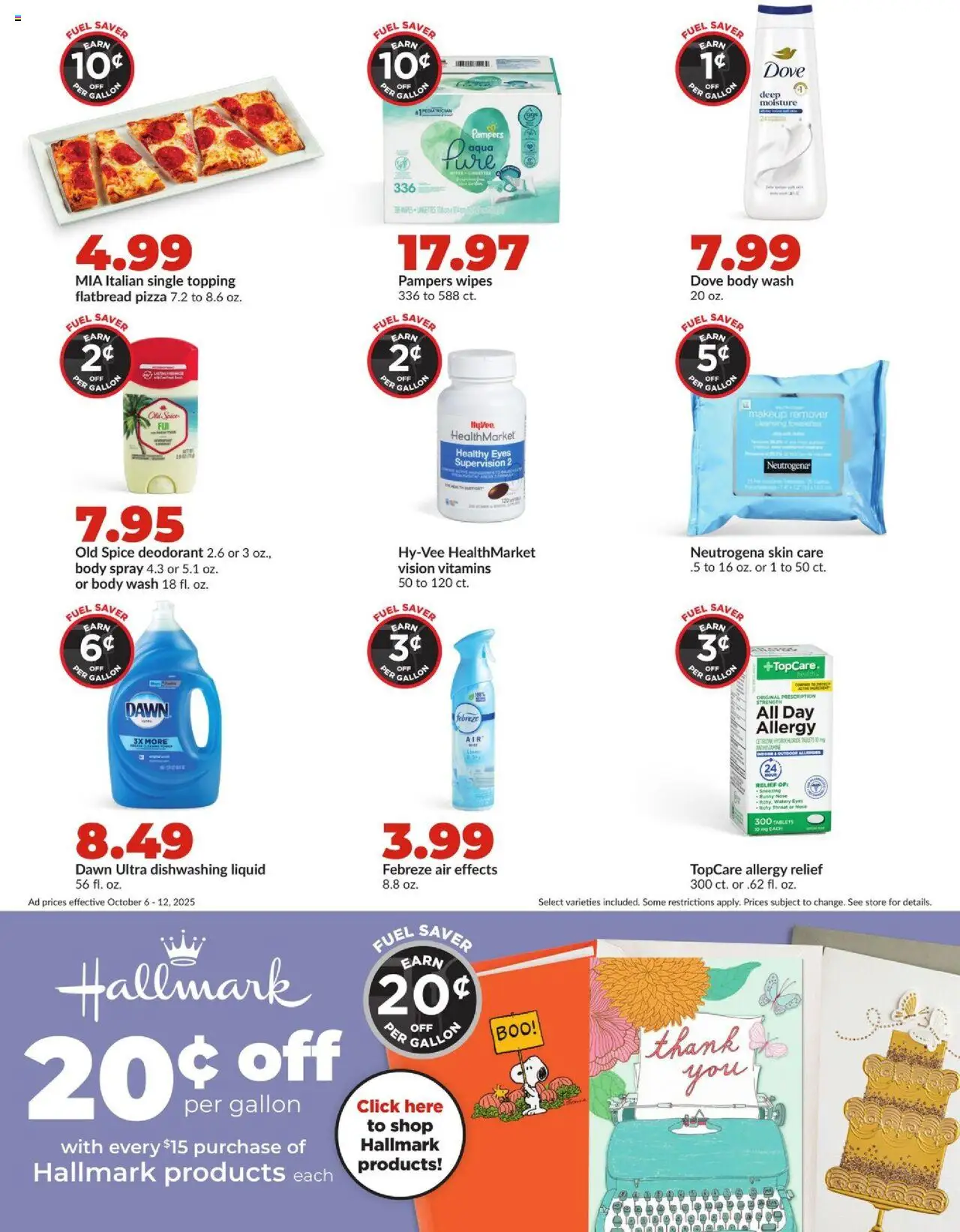 HyVee Weekly Ad - valid from 06.10.2025 | Page: 8 | Products: Makeup Remover, Pizza, Deodorant, Body Wash