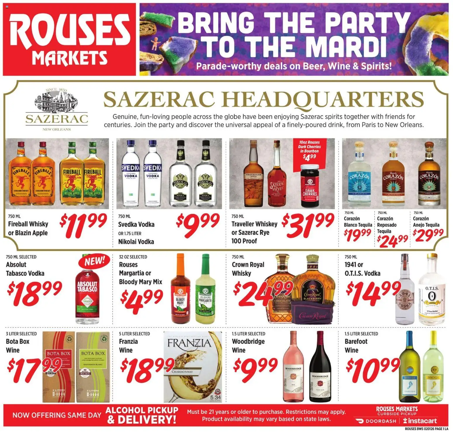 Rouses Monthly - LA - valid from 01.02.2026 | Page: 1 | Products: Wine, Bourbon, Vodka, Whiskey