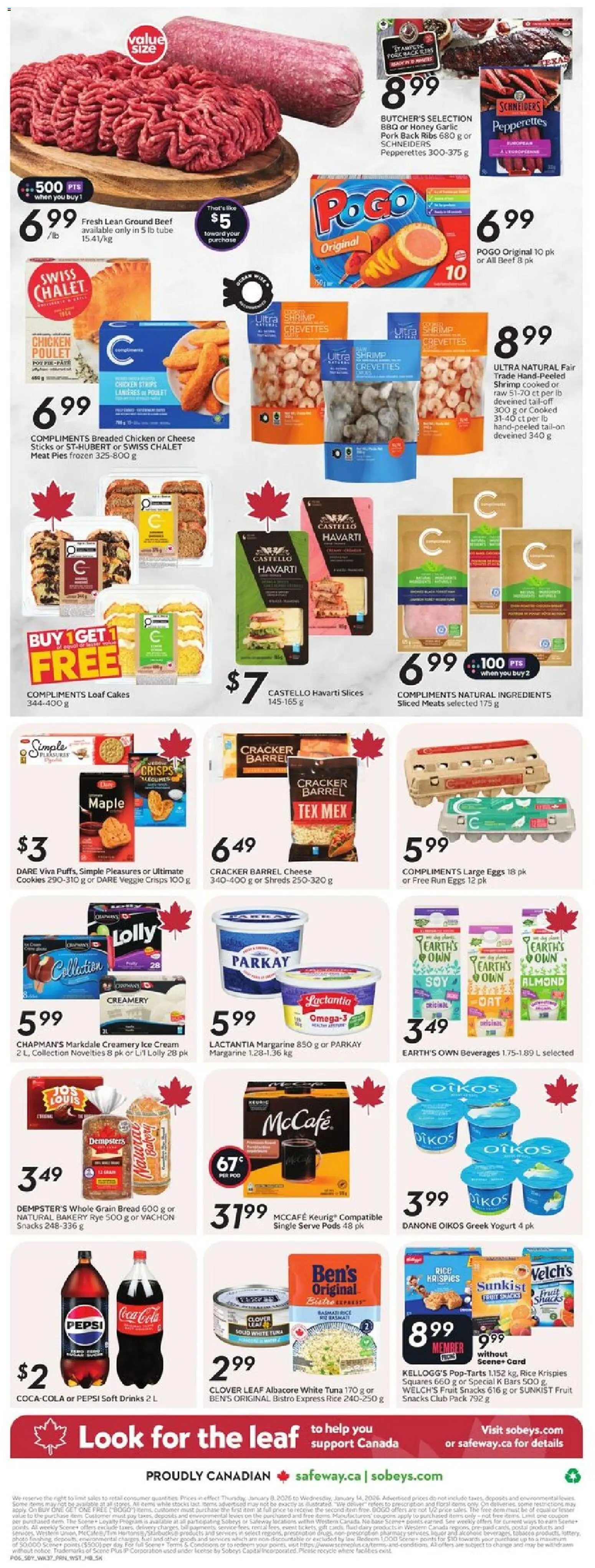 Safeway flyer valid from 08.01.2026 | Page: 4 | Products: Bakery, Cheese, Eggs, Chicken
