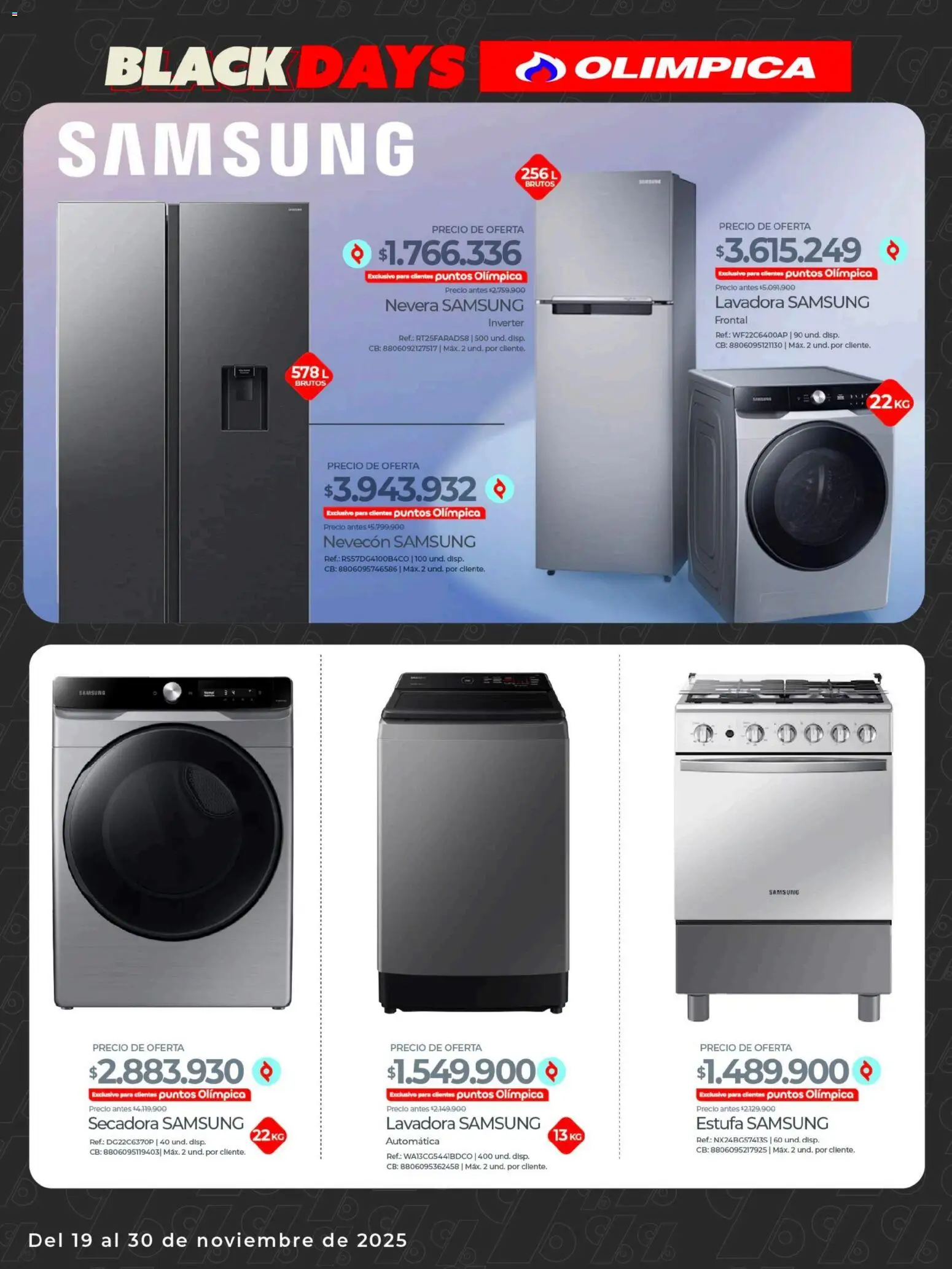 Olímpica revista - valida desde el 19.11.2025 | Página: 14 | Productos: Estufa, Lavadora, Secadora, Nevera