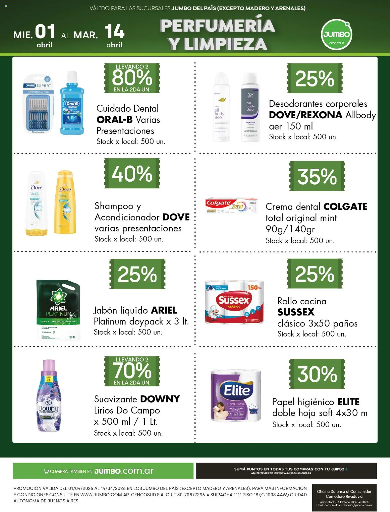 Jumbo - Especial Perfumería y Limpieza │ válido desde el 01.04.2026 | Página: 1 | Productos: Papel higiénico, Jabón líquido, Acondicionador, Quitamanchas