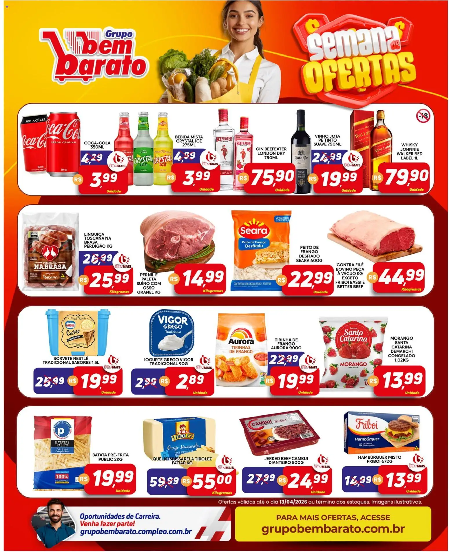 Supermercado Bem Barato Folheto - válido de 07.04.2026 | Página: 2 | Produtos: Linguiça, Queijo, Gin, Bebida