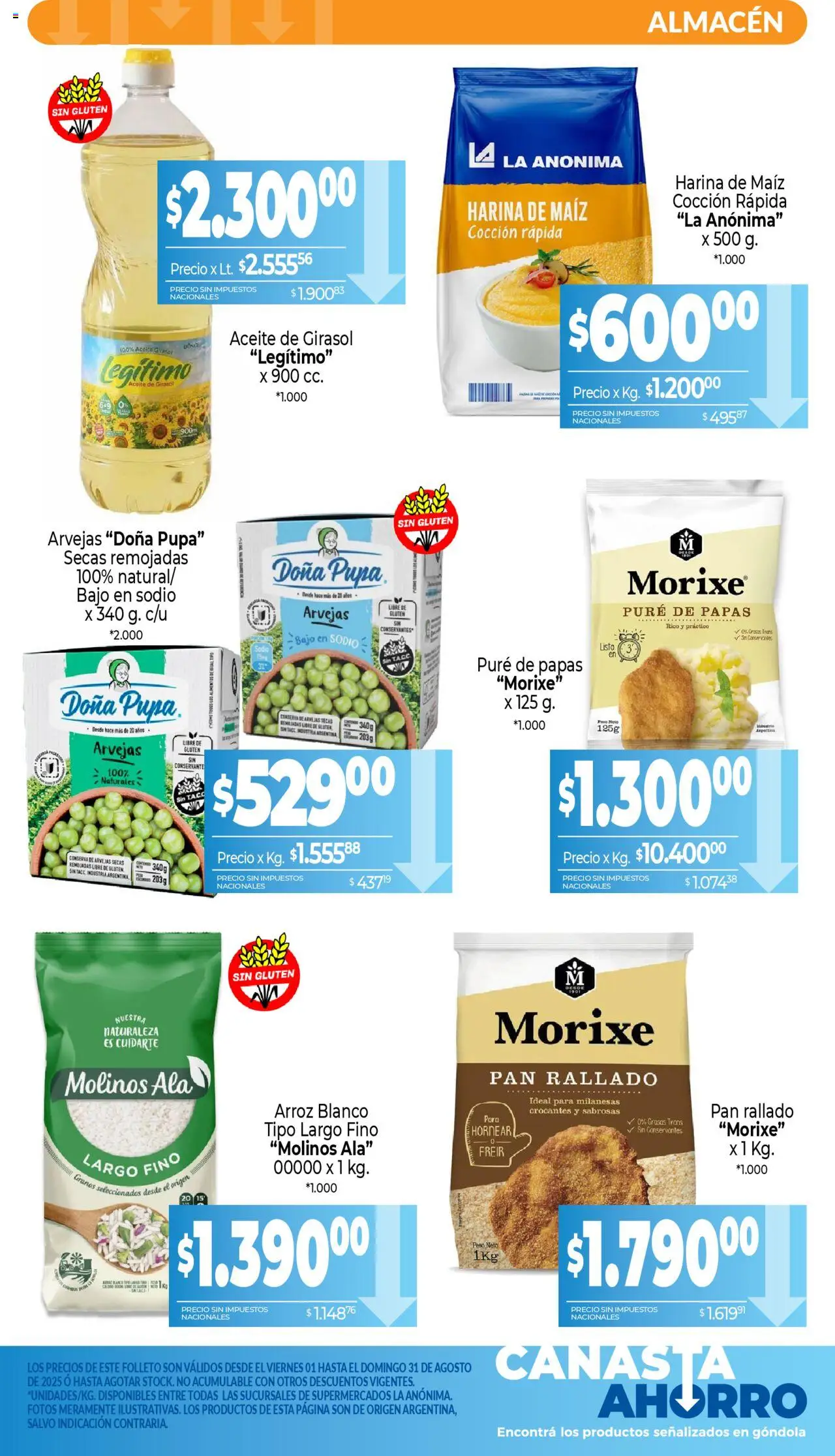 La Anonima - Canasta Ahorro │ válido desde el 01.08.2025 | Página: 6 | Productos: Peso, Arvejas, Pan, Arroz