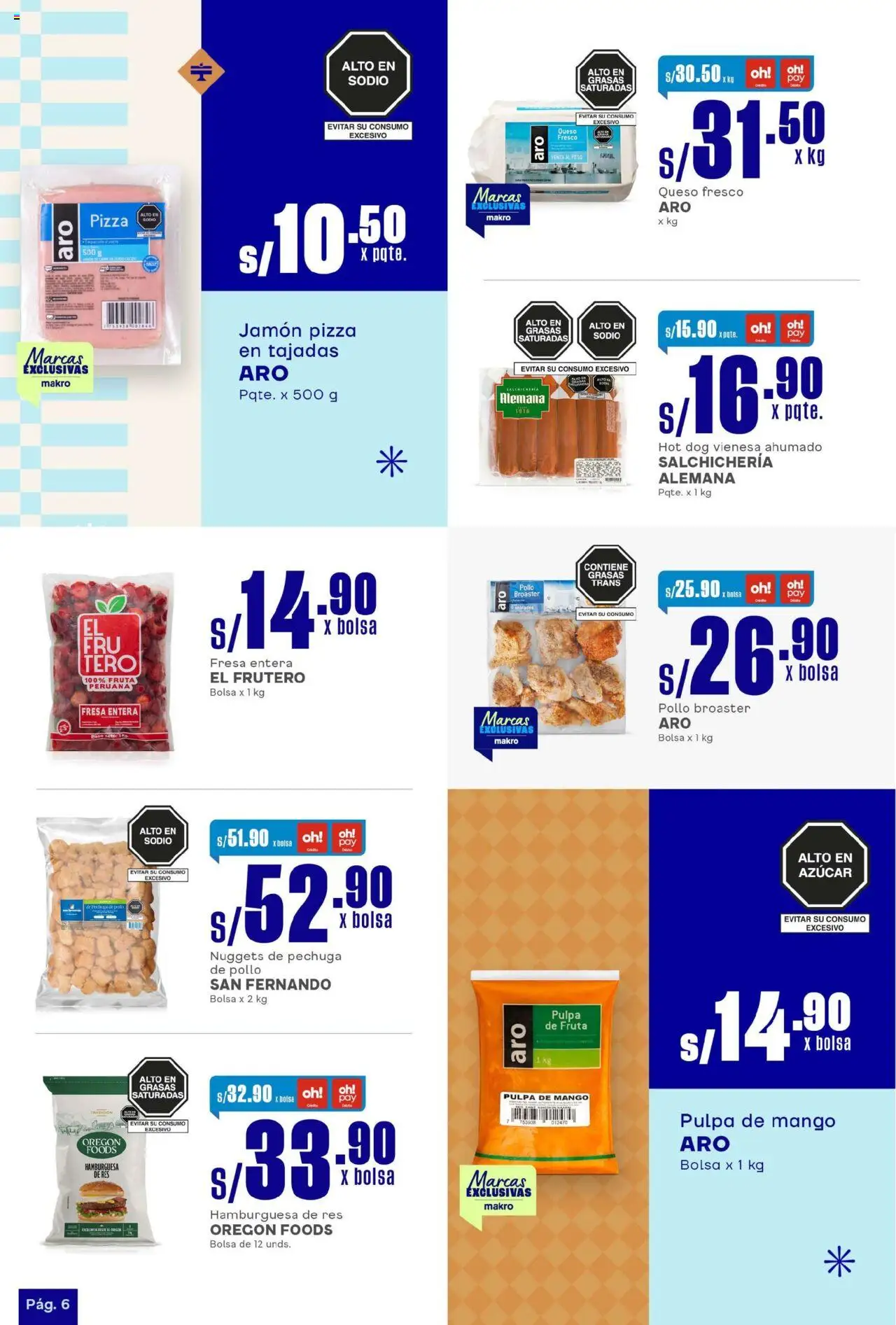 Catálogo Makro válido desde 31.07.2025 | Página: 6 | Productos: Jamón, Pizza, Bolsa, Peso