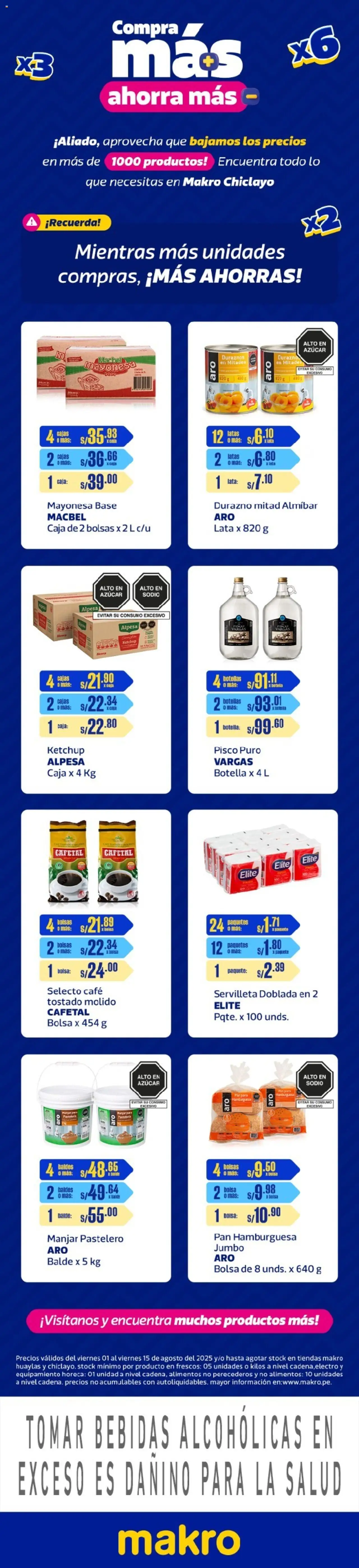 Catálogo Makro válido desde 01.08.2025 | Página: 1 | Productos: Caja, Pan, Café, Bolsa
