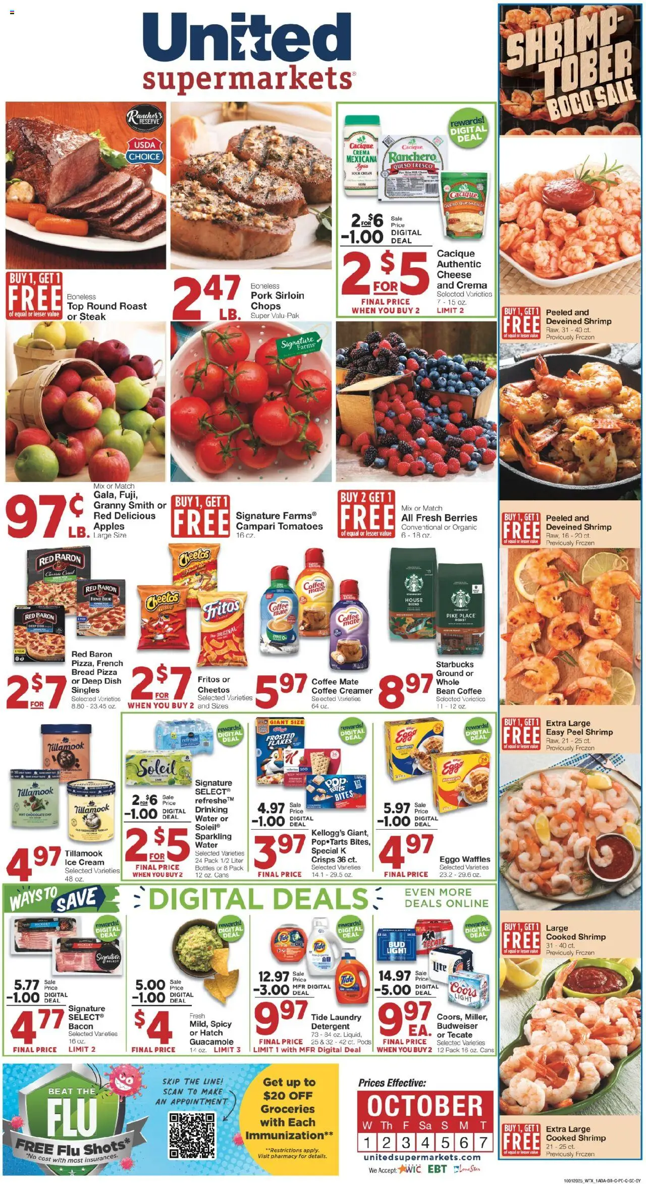 United Supermarkets Weekly Ad - valid from 30.09.2025 | Page: 1 | Products: Bread, Apples, Cream, Flakes