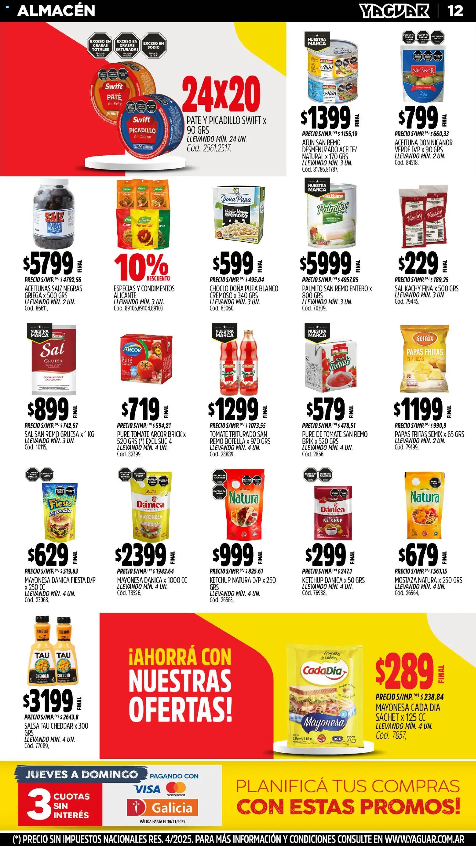 Yaguar - Jujuy │ válido desde el 17.11.2025 | Página: 13 | Productos: Choclo, Ketchup, Aceitunas, Papas fritas