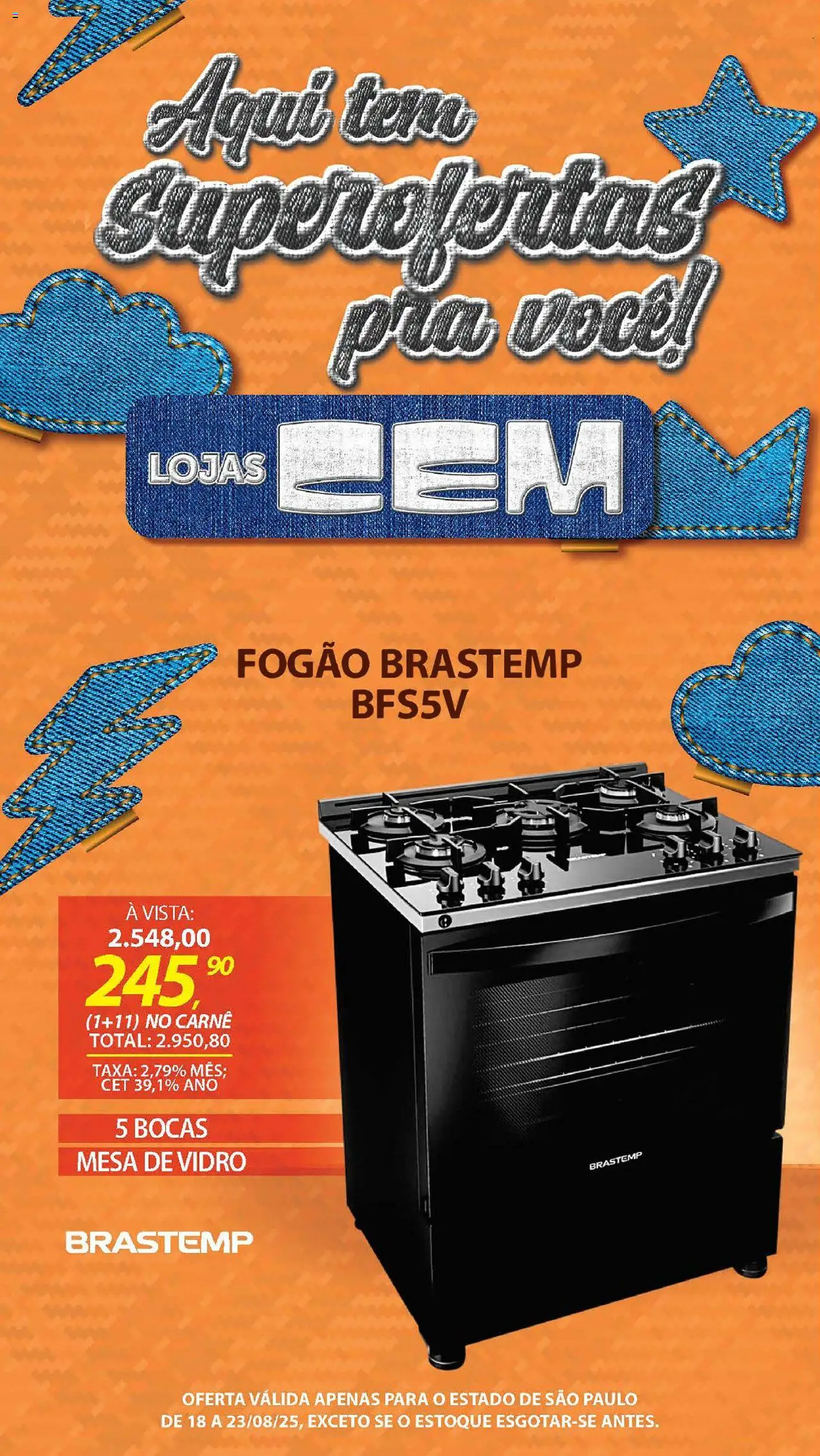 Lojas Cem Folheto - válido de 18.08.2025 | Página: 24 | Produtos: Fogão, Mesa, Carne