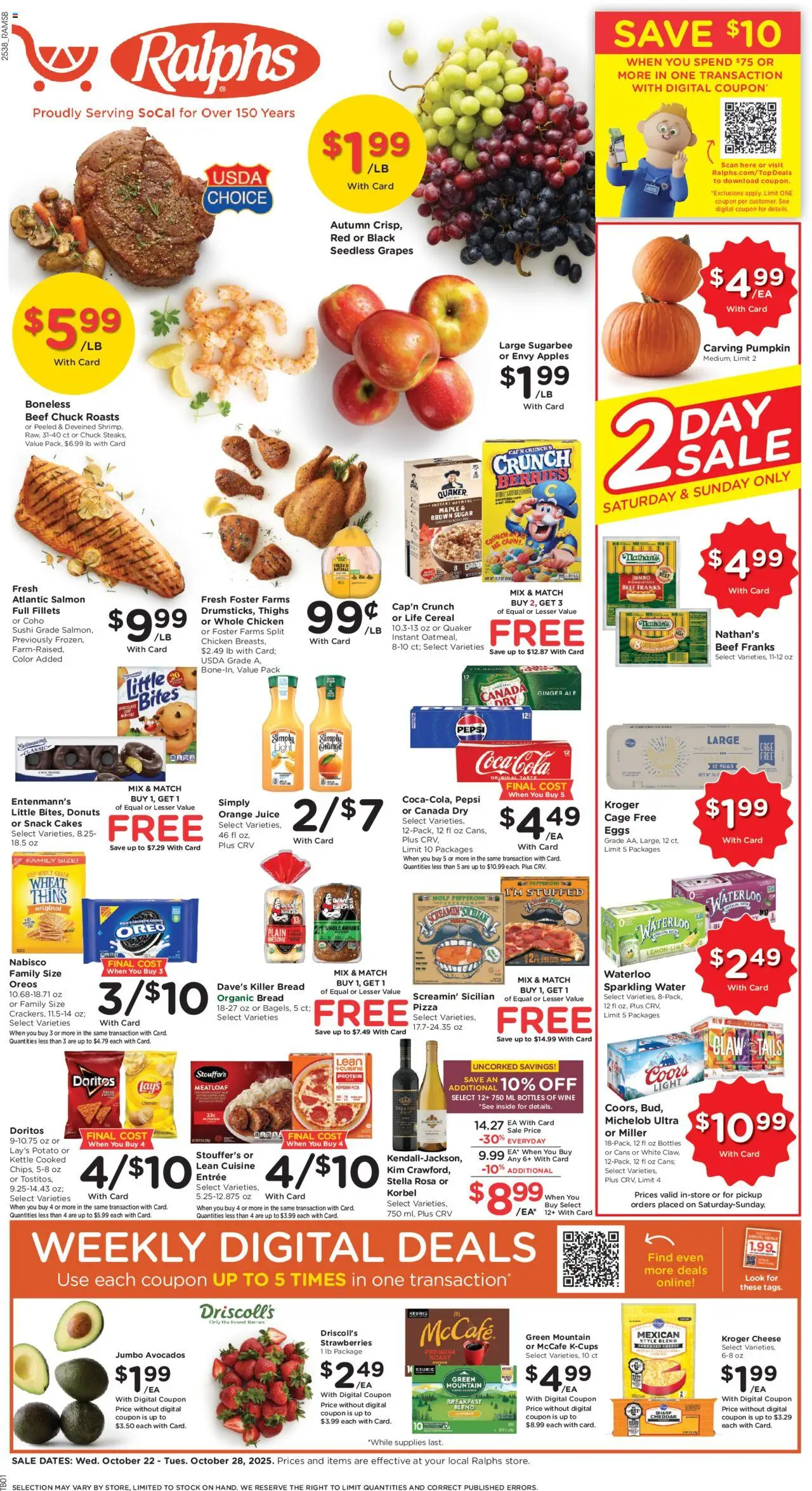 Ralphs Weekly Ad - valid from 22.10.2025 | Page: 1 | Products: Berries, Eggs, Pizza, Juice
