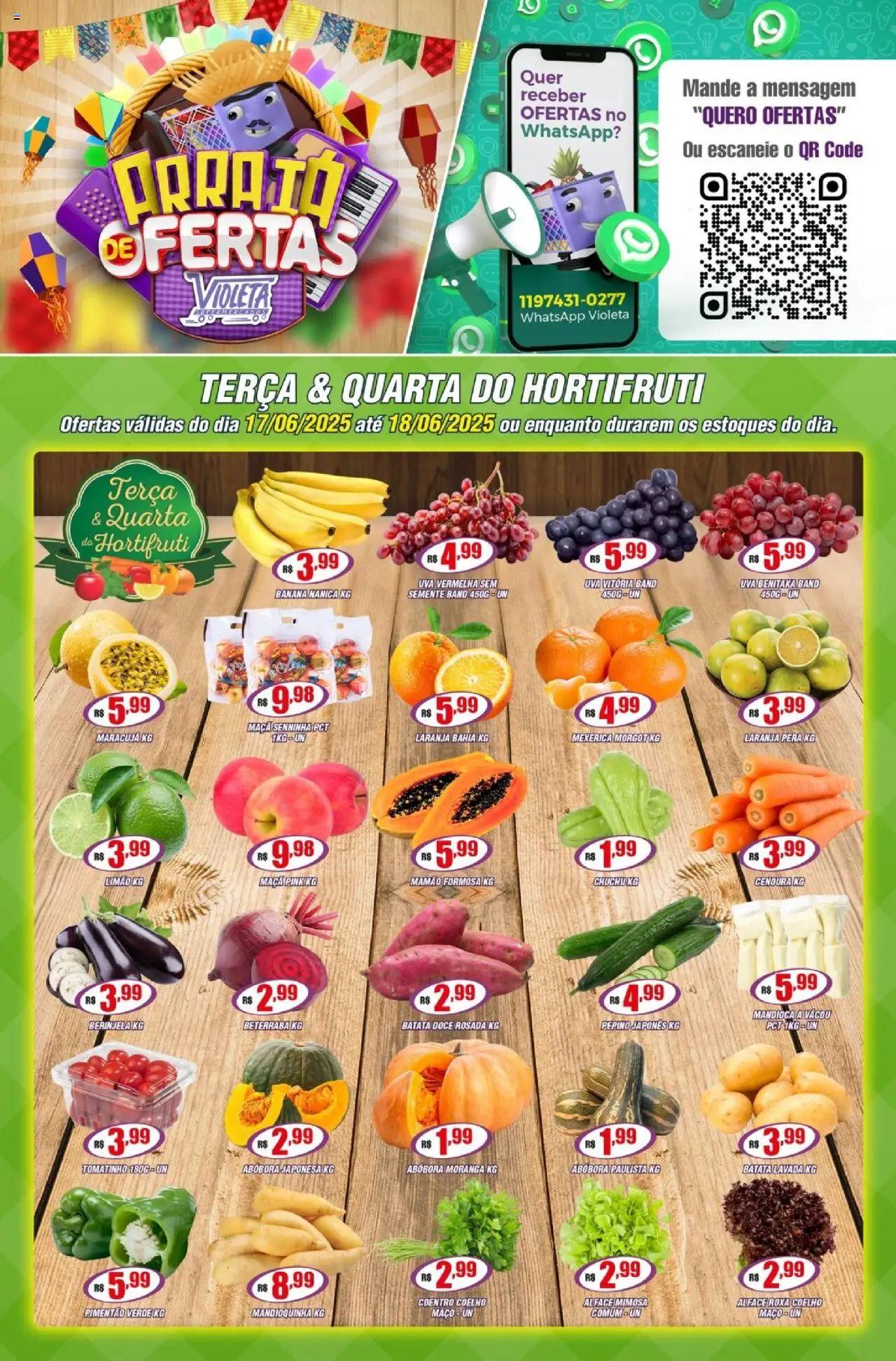 Violeta Supermercados Folheto - válido de 17.06.2025 | Página: 1 | Produtos: Chuchu, Abóbora, Mandioca, Batata