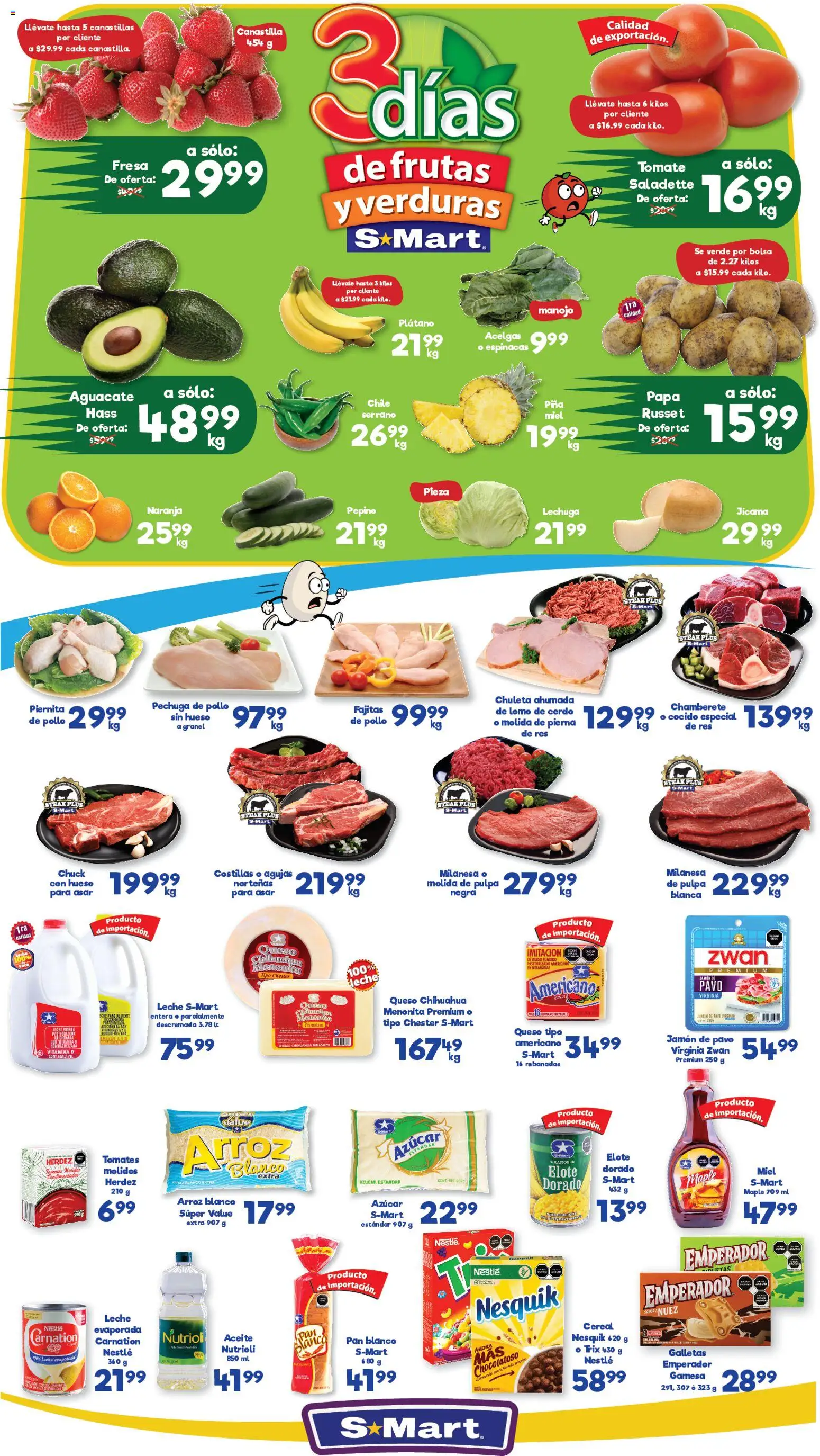 Nuevas ofertas de S-Mart válidas en toda la República Mexicana desde el 27.01.2026. ¡Encuentra las mejores ofertas en S-Mart folleto Monterrey! | Página: 1 | Productos: Pollo, Fresa, Plátano, Res