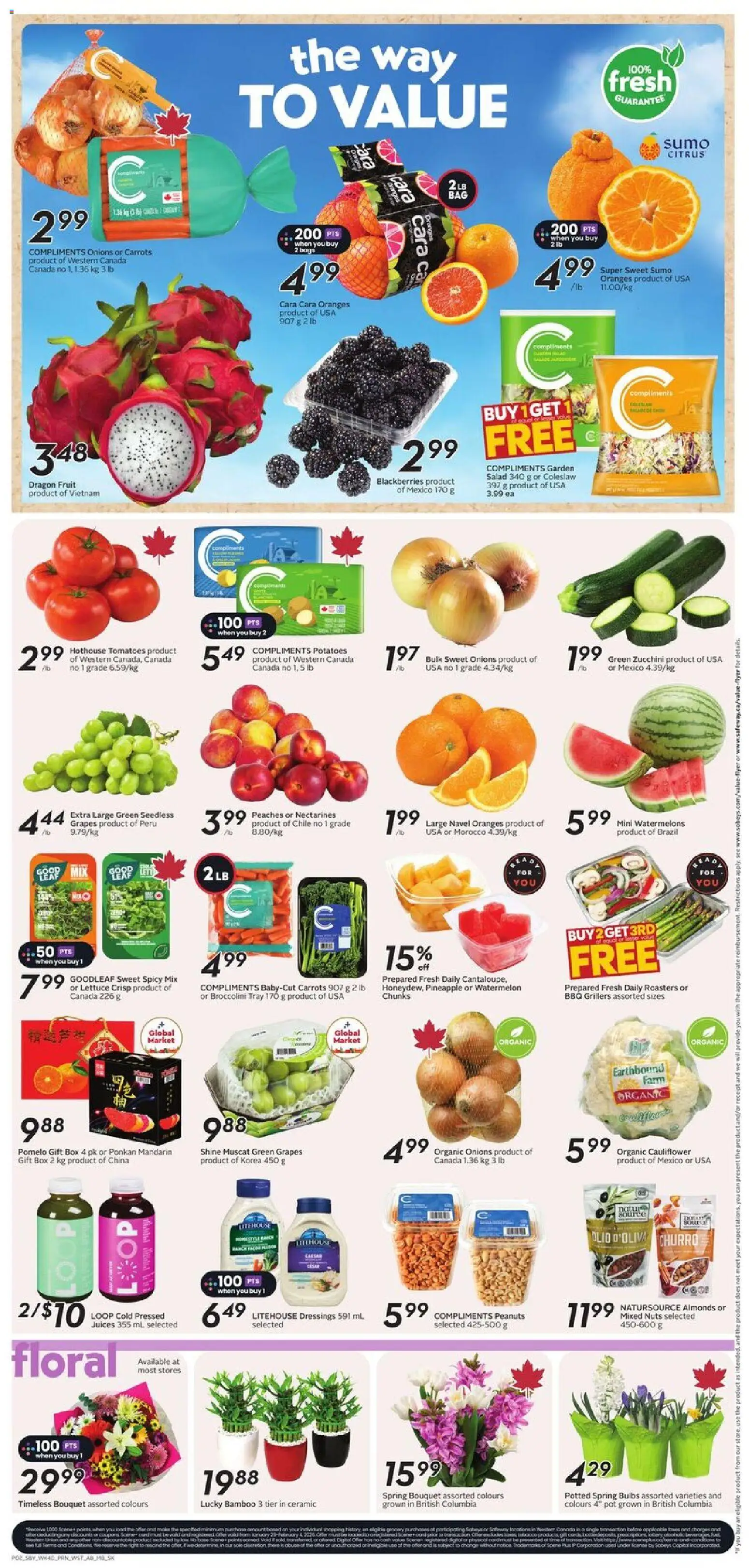 Sobeys flyer valid from 29.01.2026 | Page: 5 | Products: Pineapple, Salad, Potatoes, Tomatoes