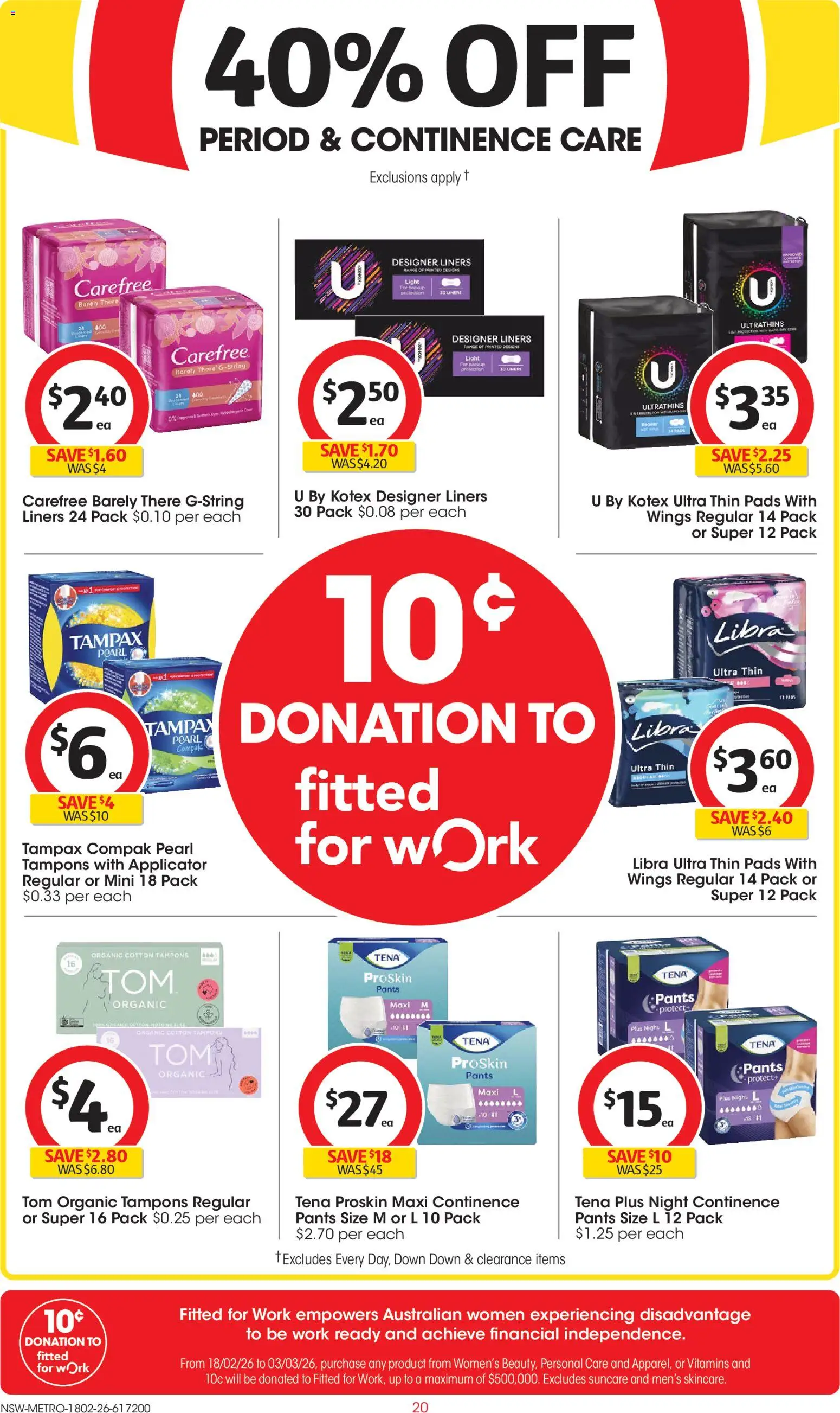 Coles catalogue - valid from 18.02.2026 | Page: 20 | Products: Light, Pants, Tampons