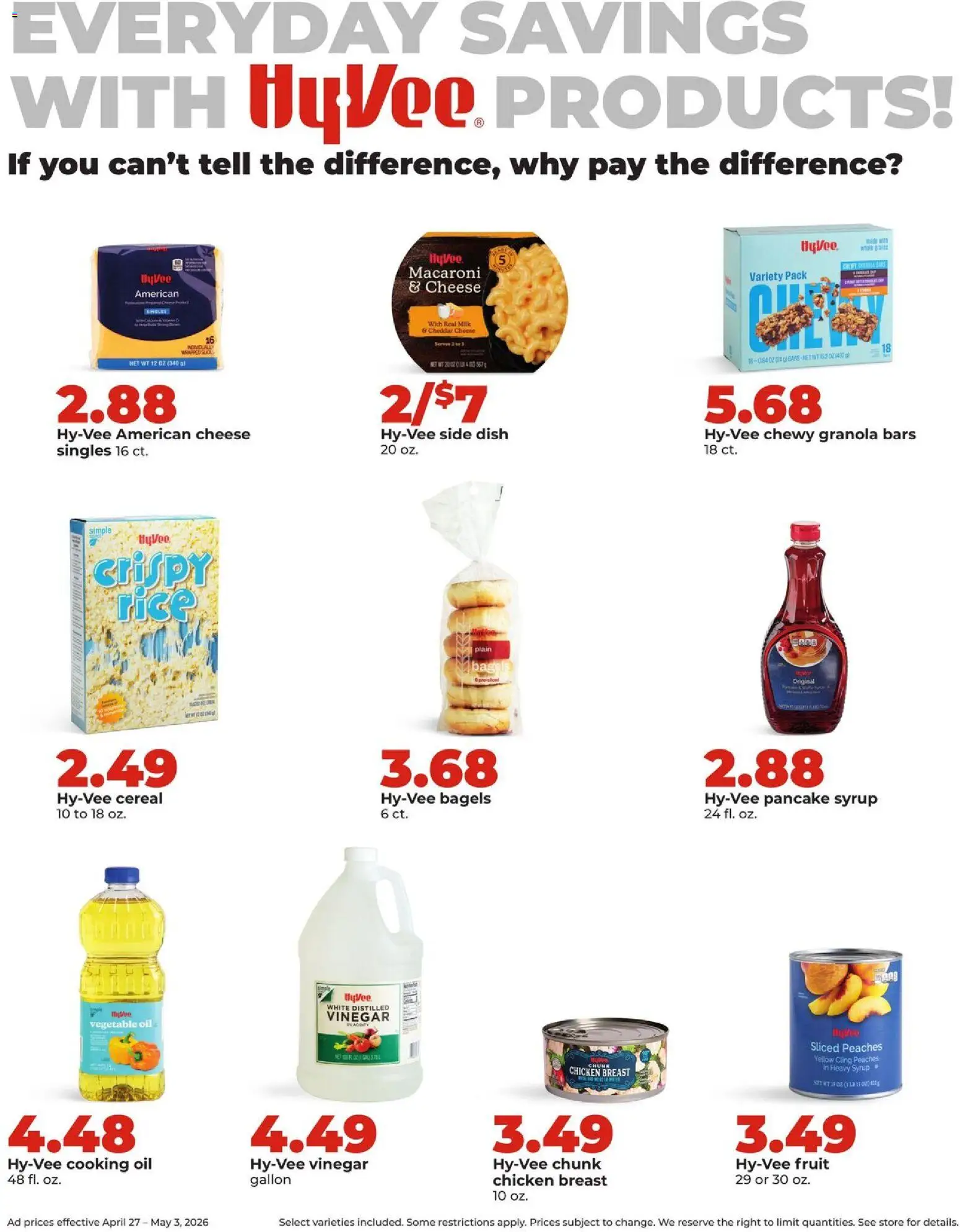 HyVee Weekly Ad - valid from 27.04.2026 | Page: 19 | Products: Vinegar, Peaches, Milk, Rice