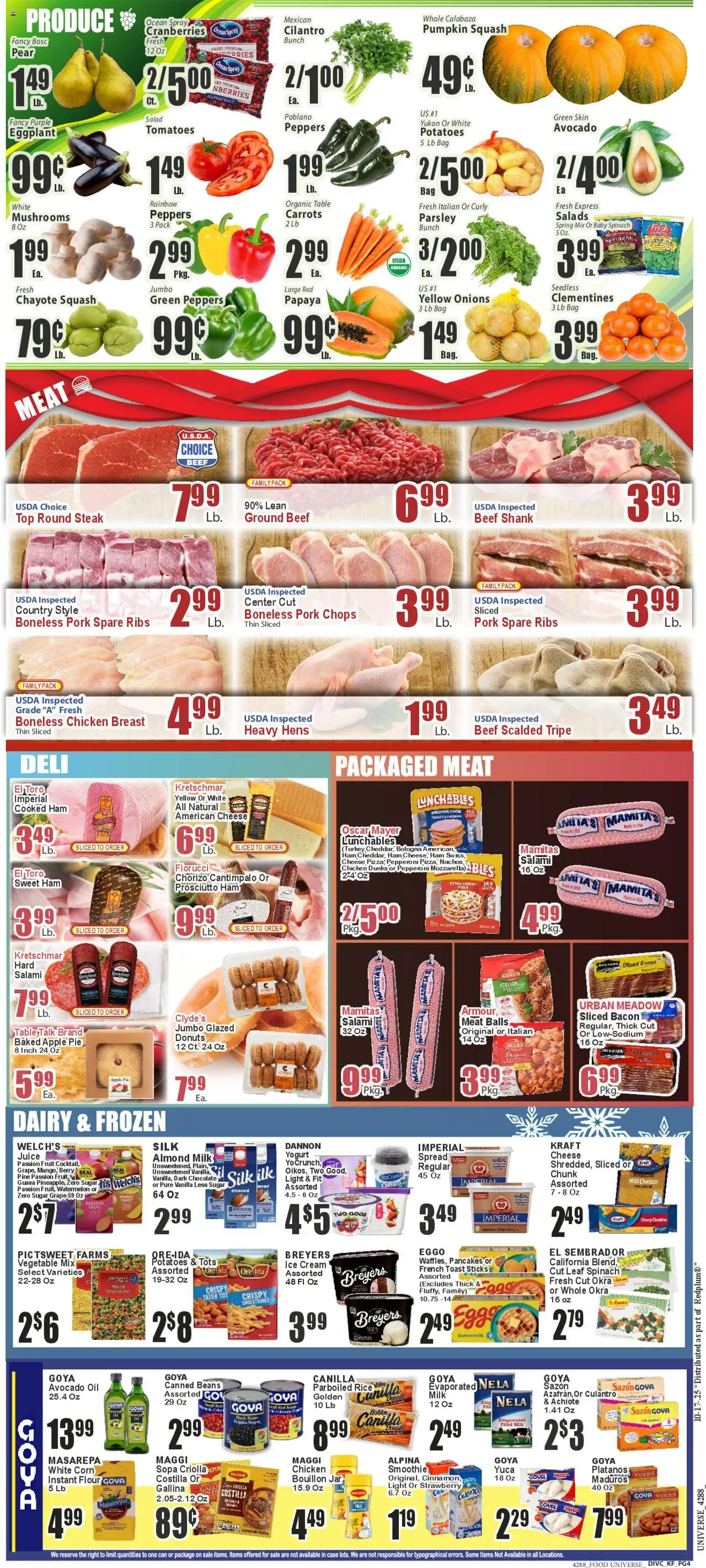 Food Universe Weekly Ad - valid from 17.10.2025 | Page: 4 | Products: Chocolate, Ham, Beef, Case