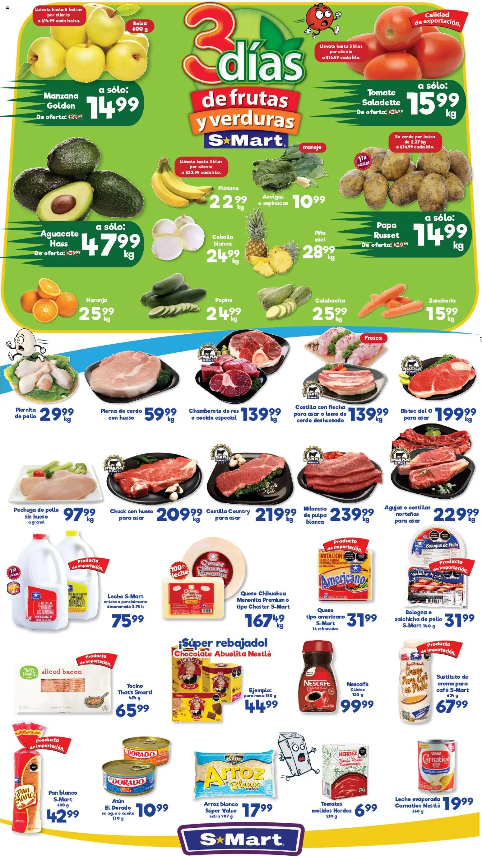 Nuevas ofertas de S-Mart válidas en toda la República Mexicana desde el 06.01.2026. ¡Encuentra las mejores ofertas en S-Mart folleto Monterrey! | Página: 1 | Productos: Plátano, Tocino, Crema, Zanahoria