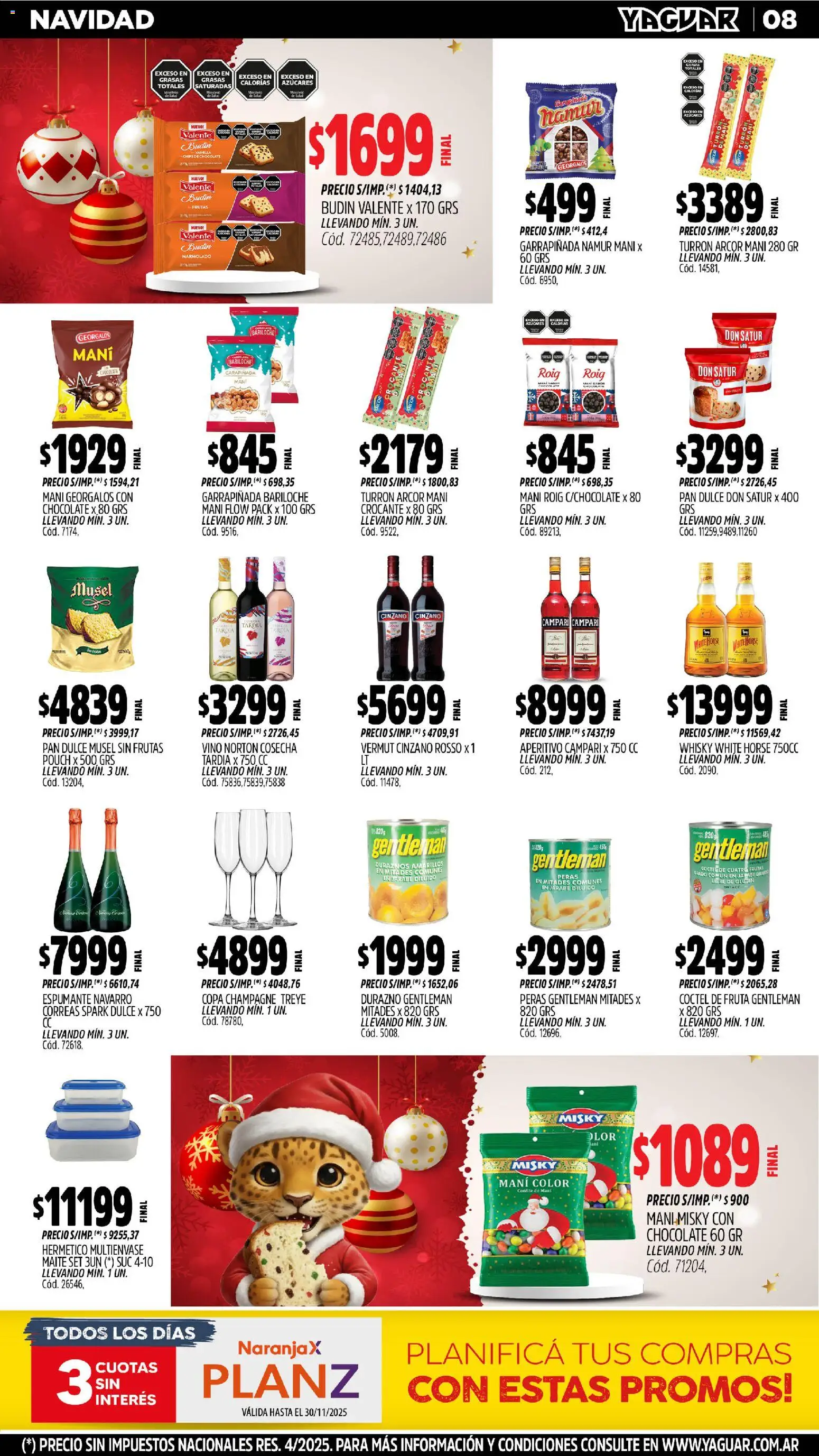 Yaguar - Trelew │ válido desde el 17.11.2025 | Página: 8 | Productos: Whisky, Durazno, Pan, Turrón