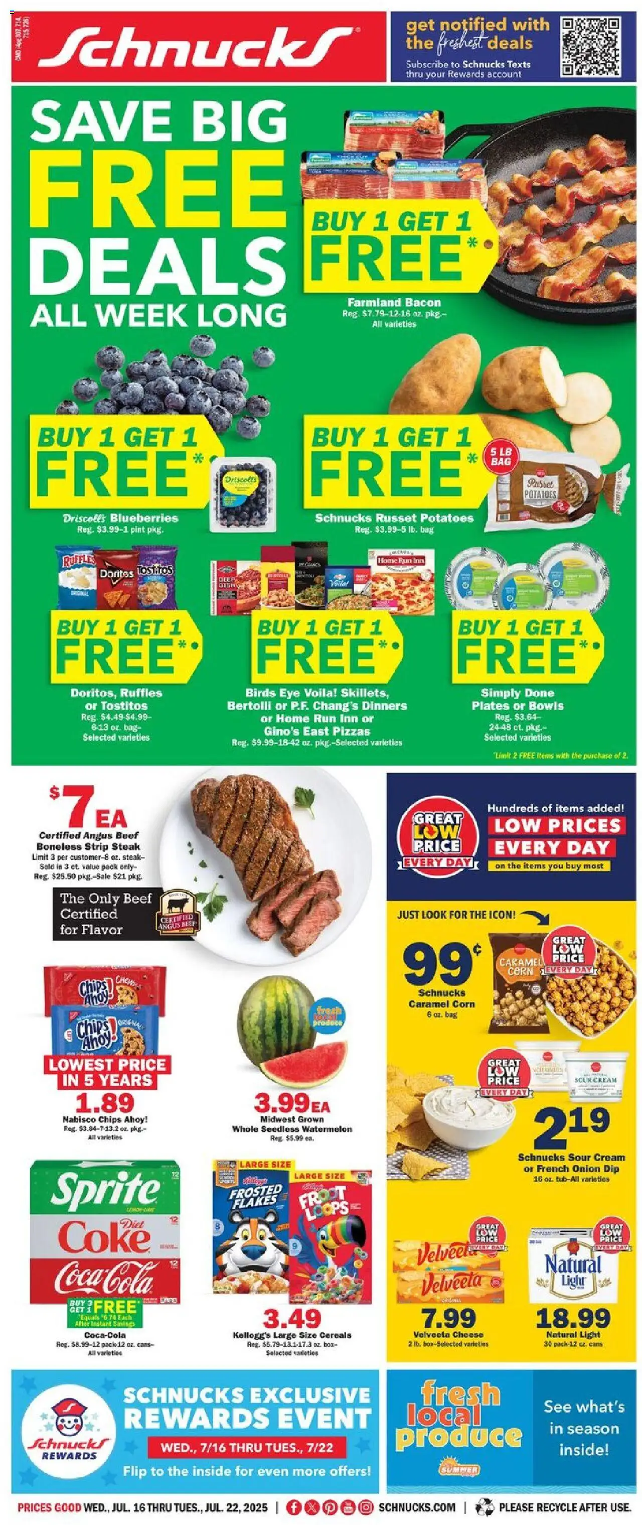 Schnucks Weekly Ad - valid from 16.07.2025 | Page: 1 | Products: Box, Sour cream, Beef, Blueberries