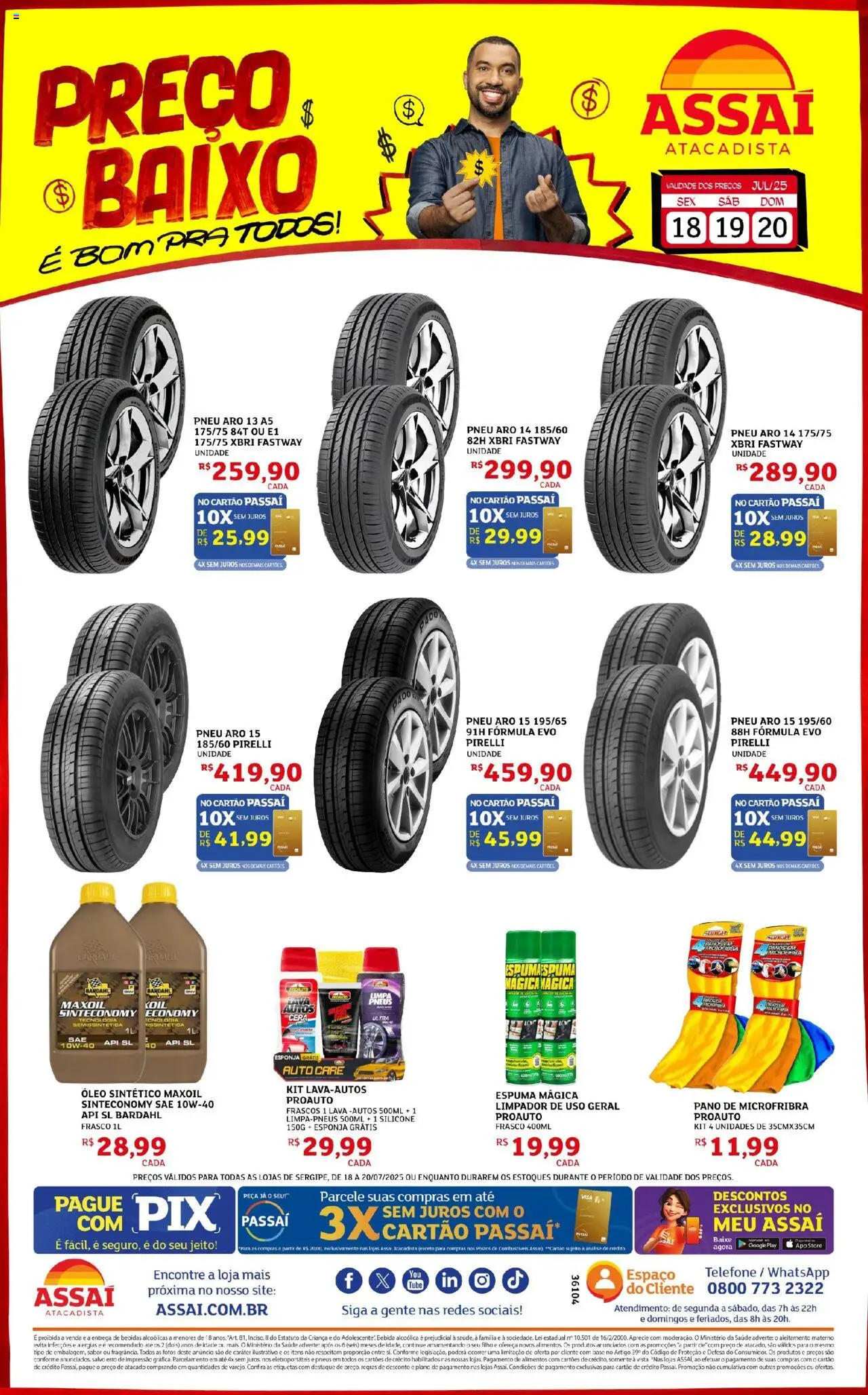 Assaí Atacadista Folheto - válido de 18.07.2025 | Página: 1 | Produtos: Pneu, Esponja, Pneus, Cera