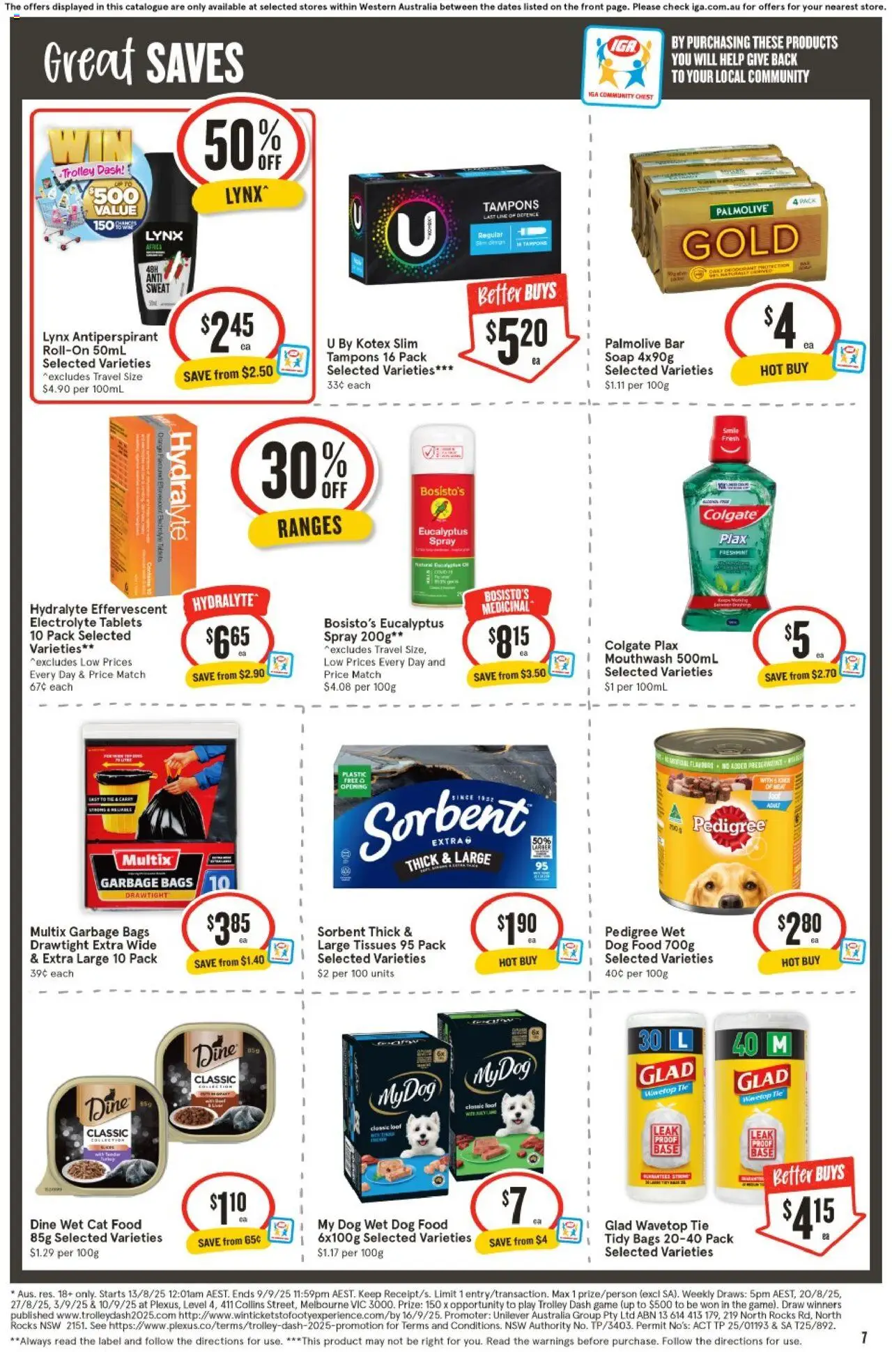 IGA catalogue - valid from 20.08.2025 | Page: 7 | Products: Soap, Antiperspirant, Tampons, Tablets