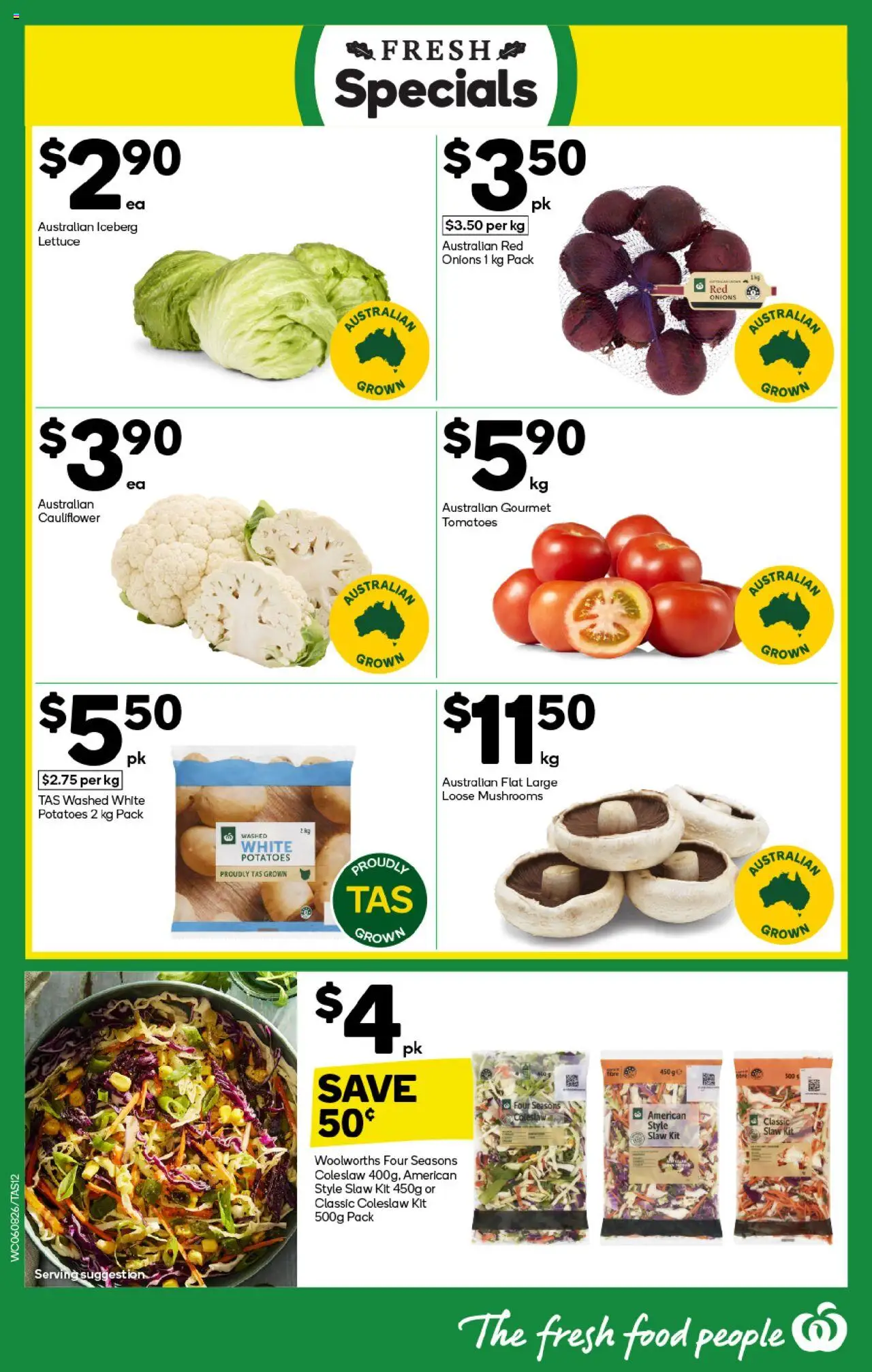 Woolworths catalogue - valid from 06.08.2025 | Page: 12 | Products: Lettuce, Tomatoes, Mushrooms, Onions