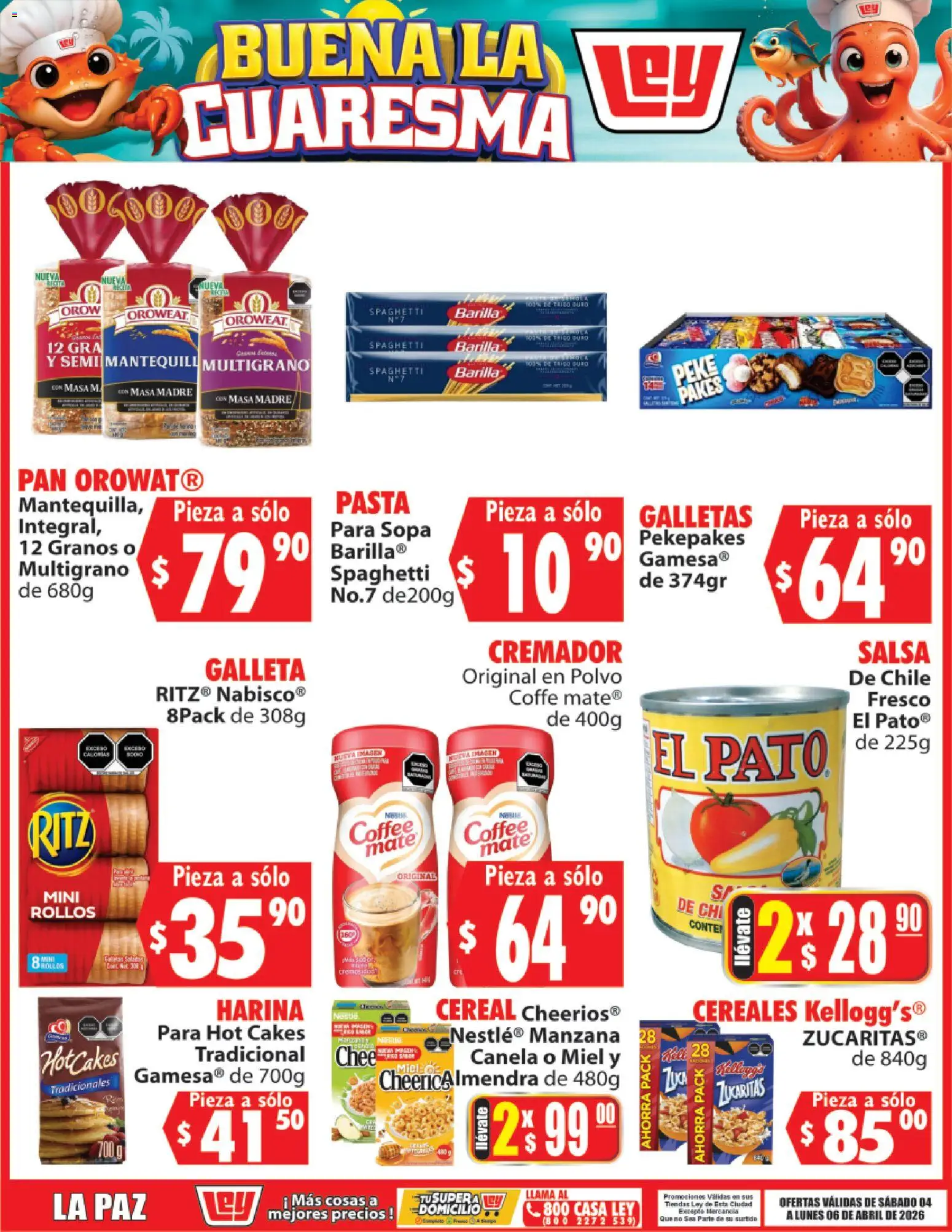 Nuevas ofertas de Casa Ley válidas en toda la República Mexicana desde el 04.04.2026. ¡Encuentra las mejores ofertas en Casa Ley folleto Buena la Cuaresma! | Página: 2 | Productos: Manzana, Pan, Cereales, Polvo
