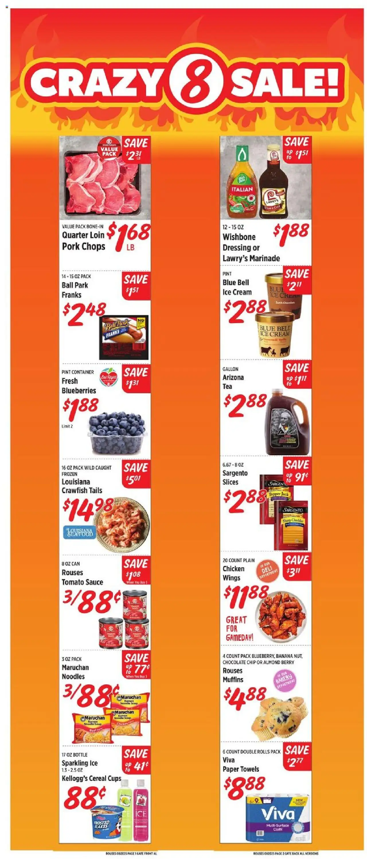 Rouses Weekly Ad - AL - valid from 20.08.2025 | Page: 1 | Products: Ice cream, Sauce, Pepper, Chocolate Chip