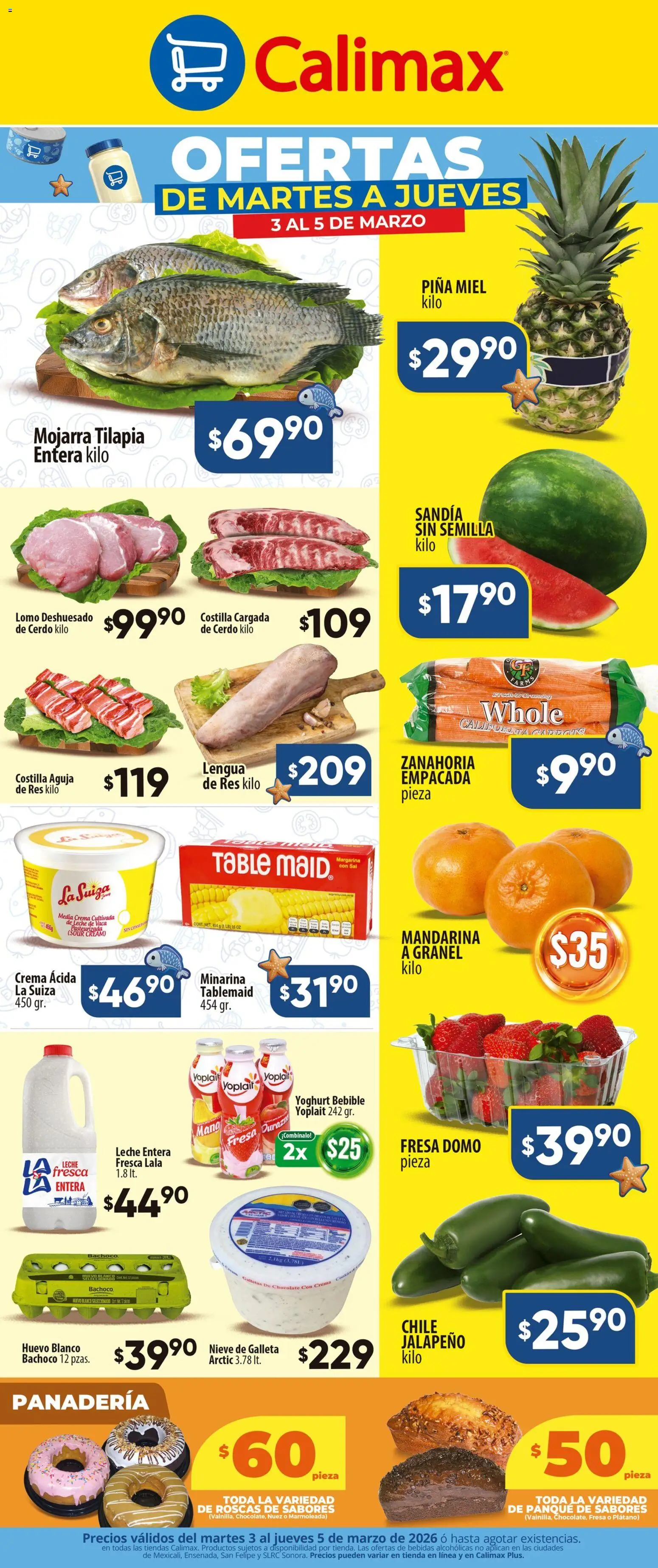 Nuevas ofertas de Calimax válidas en toda la República Mexicana desde el 03.03.2026. ¡Encuentra las mejores ofertas en Calimax folleto! | Página: 2 | Productos: Sandía, Nuez, Piña, Margarina