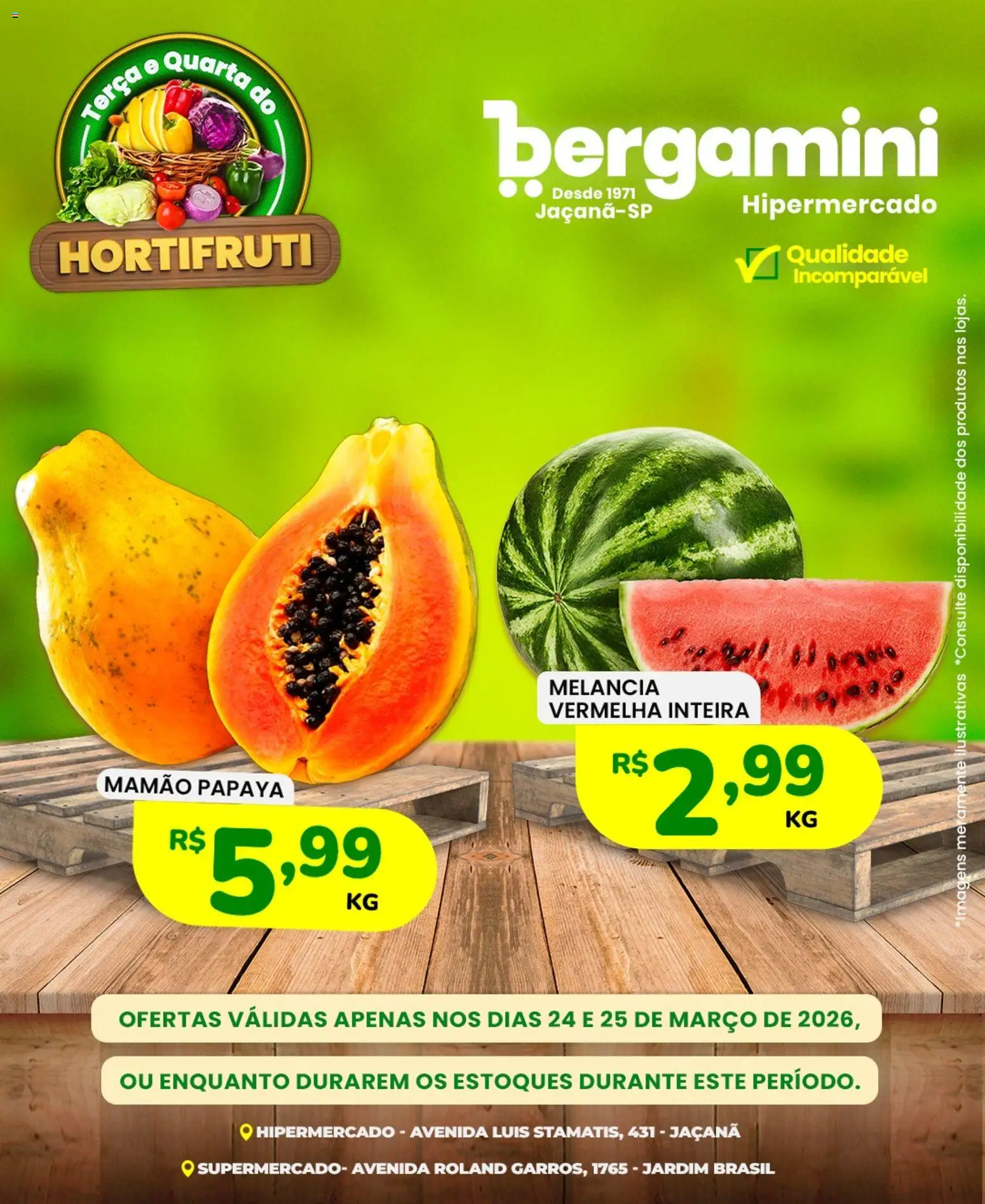 Supermercado Bergamini Folheto - válido de 24.03.2026 | Página: 6 | Produtos: Melancia, Mamão
