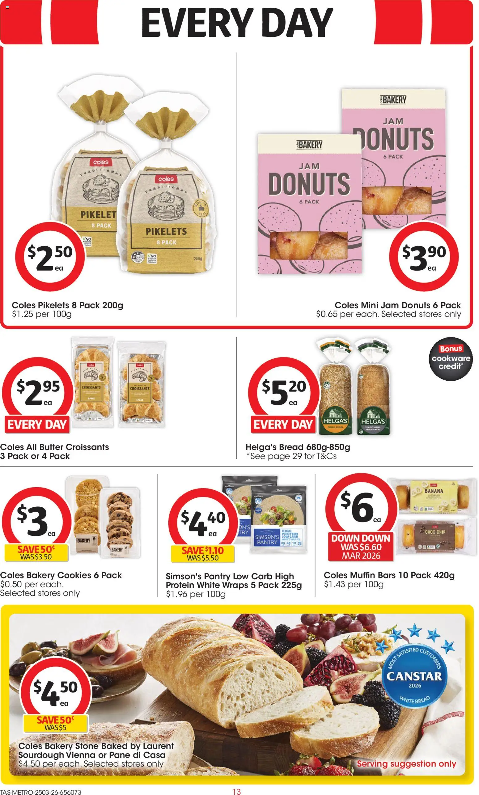 Coles catalogue - valid from 25.03.2026 | Page: 13 | Products: Butter, Bread, Cookware, Bakery