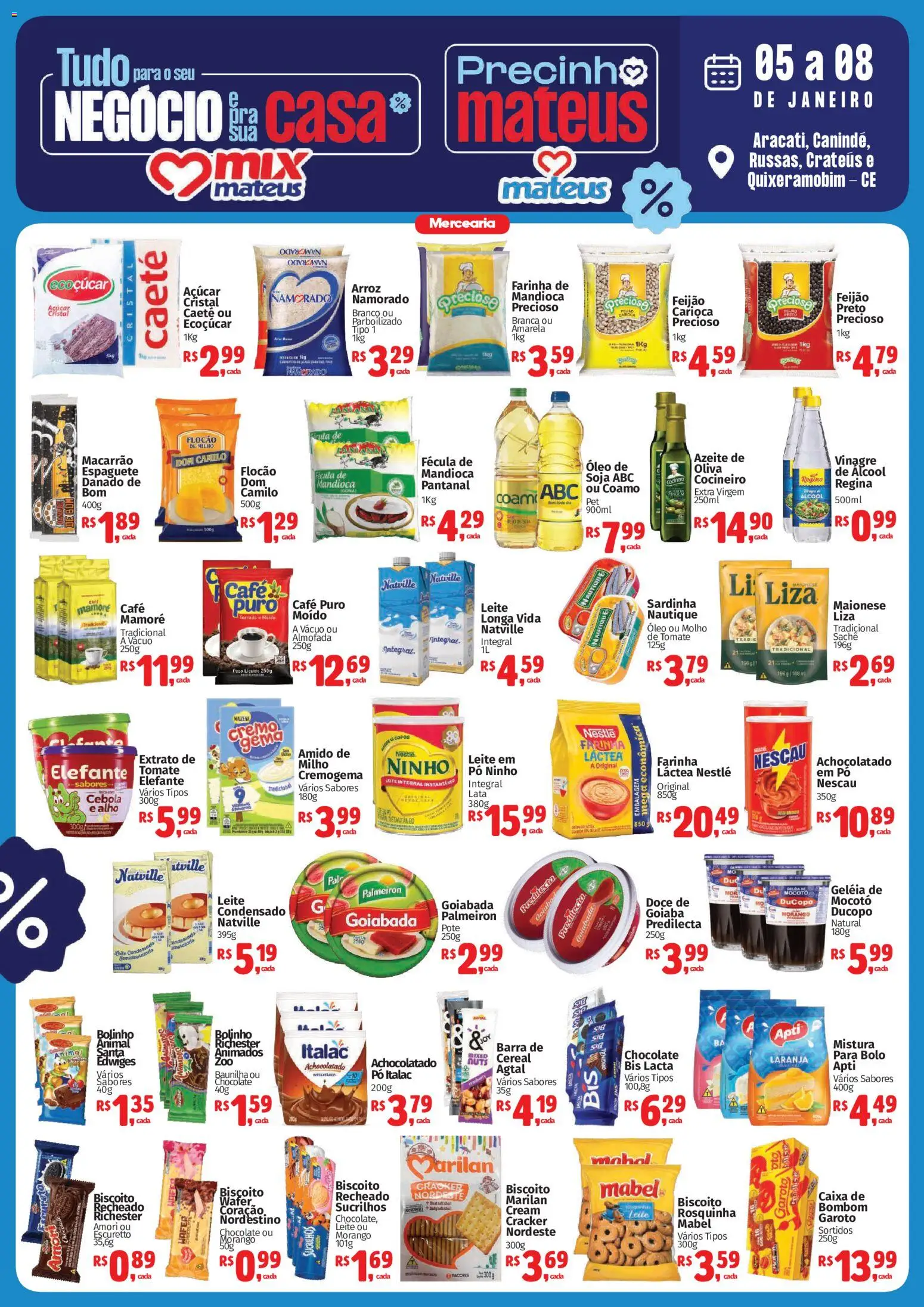 Mateus Folheto - válido de 05.01.2026 | Página: 1 | Produtos: Mandioca, Pó, Achocolatado, Biscoito recheado