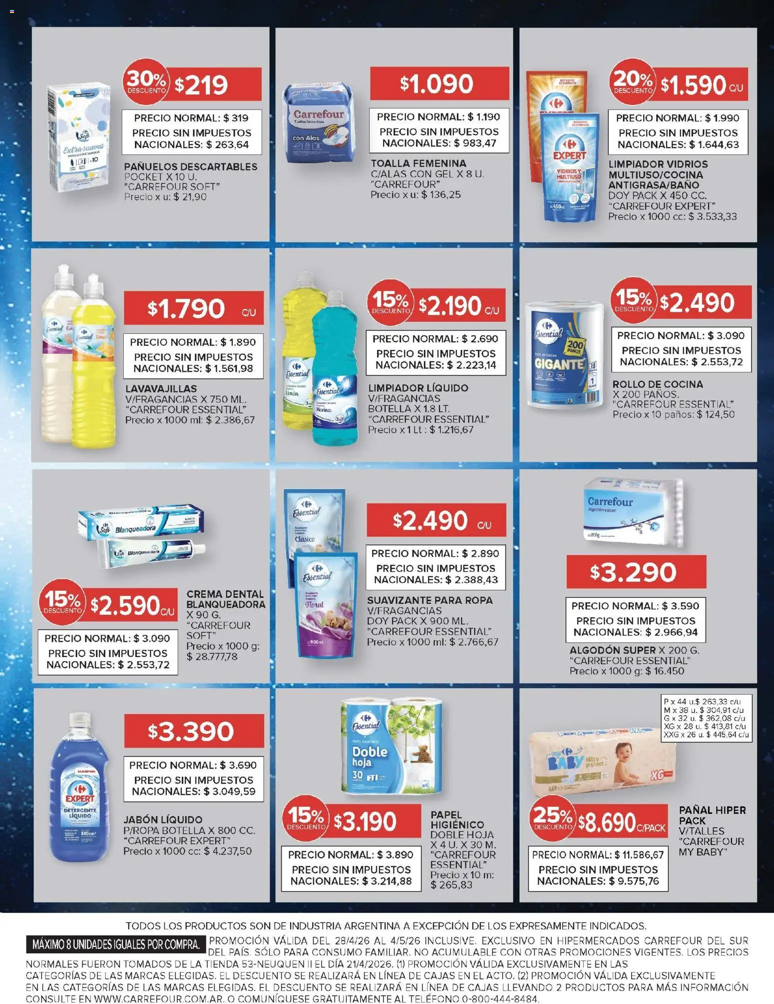 Carrefour ofertas │ válido desde el 28.04.2026 | Página: 12 | Productos: Teléfono, Toalla, Jabón, Limpiador