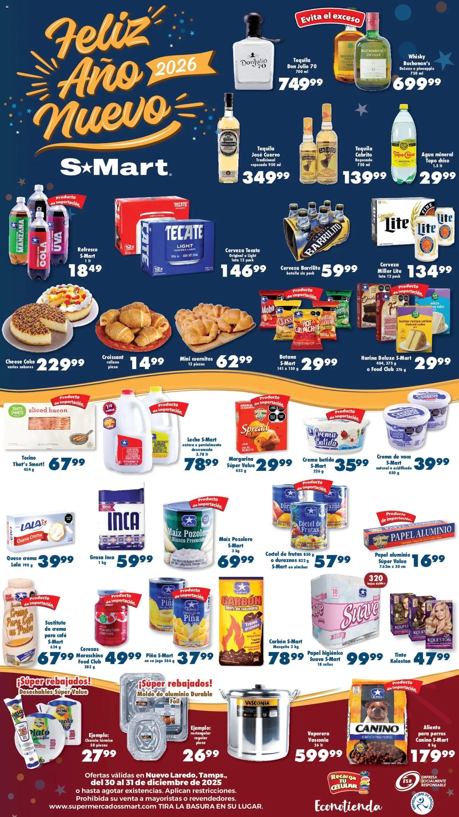 Nuevas ofertas de S-Mart válidas en toda la República Mexicana desde el 30.12.2025. ¡Encuentra las mejores ofertas en S-Mart folleto Nuevo Laredo! | Página: 2 | Productos: Queso crema, Piña, Margarina, Molde