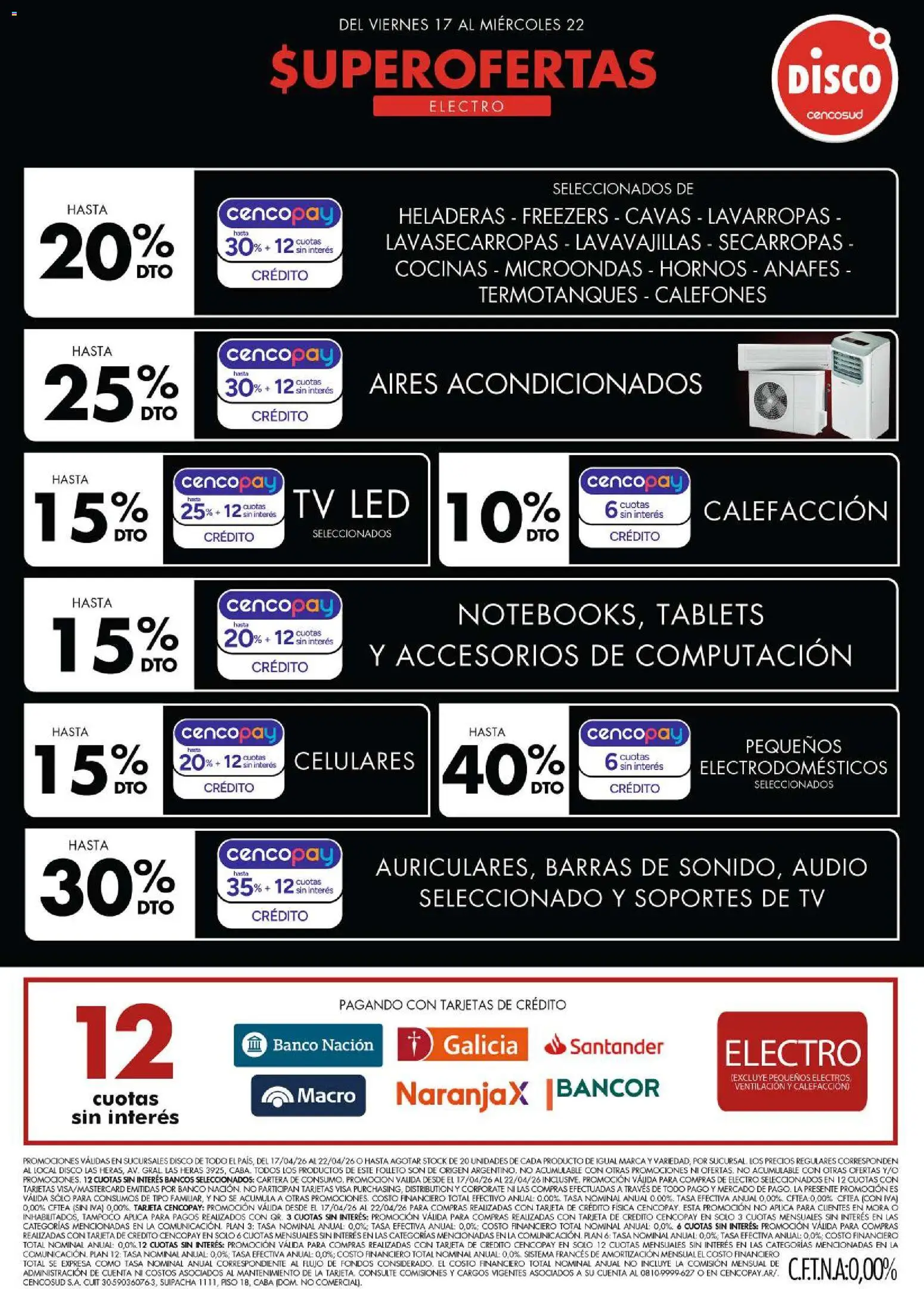 Disco - Ofertas | Electro, T. Libre y más │ válido desde el 16.04.2026 | Página: 1 | Productos: Cartera, Disco, Banco, Lavarropas
