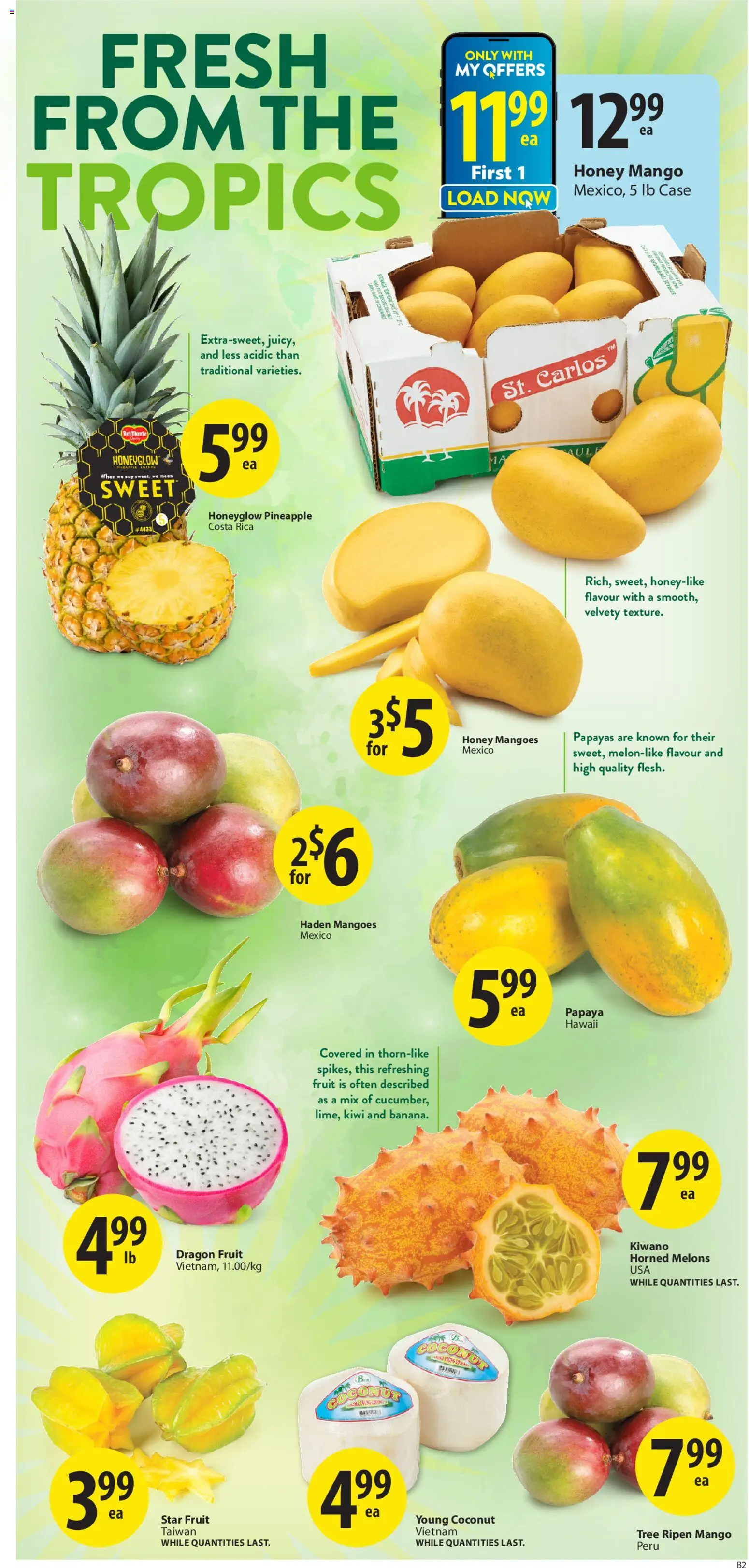 Save on foods flyer valid from 09.04.2026 | Page: 3 | Products: Pineapple, Kiwi, Case